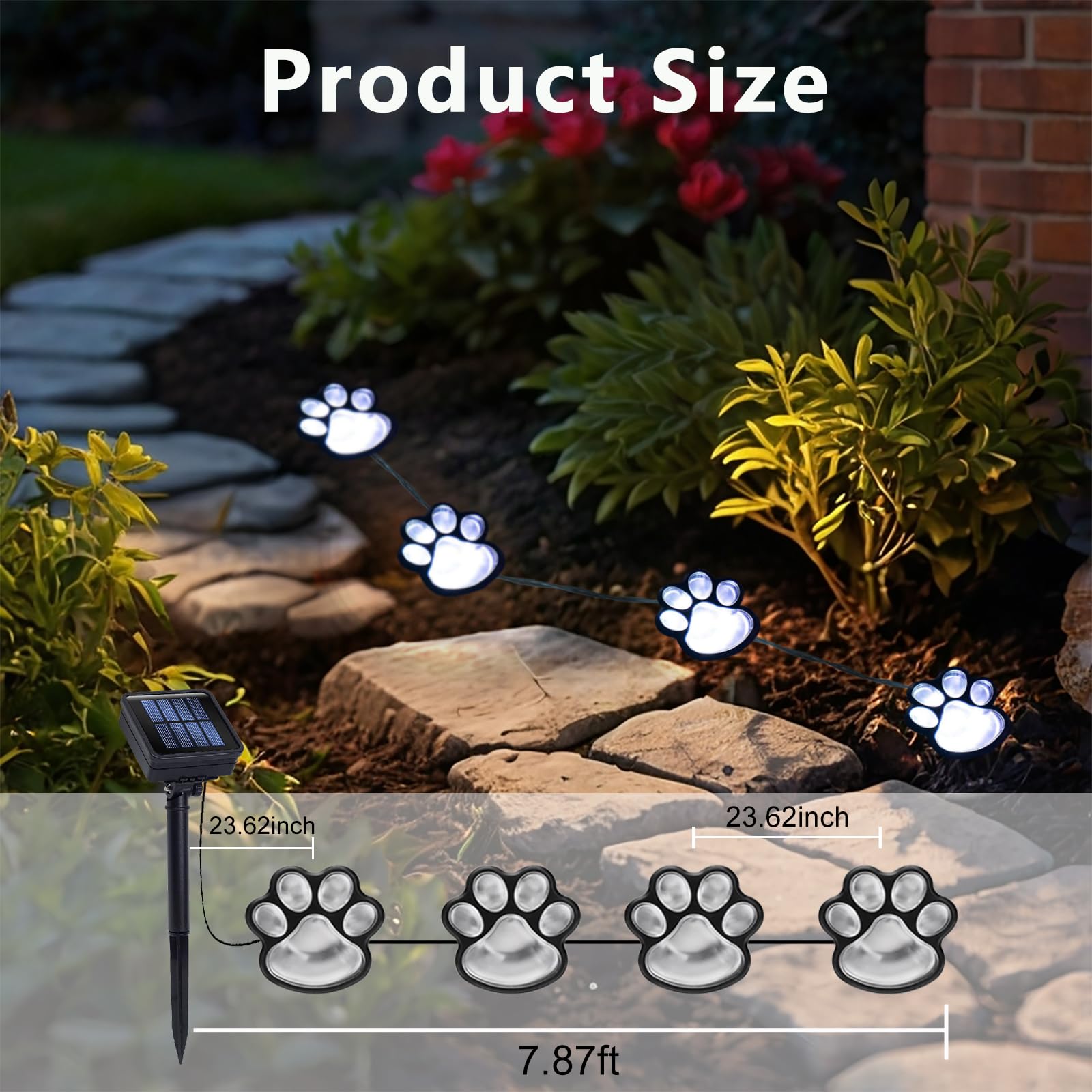 Blunem Paw Print Solar Lights - Outdoor Garden Decoration Waterproof, Cat Dog Animal Lights (Set Of 4), Pet Cemetery Solar Light
