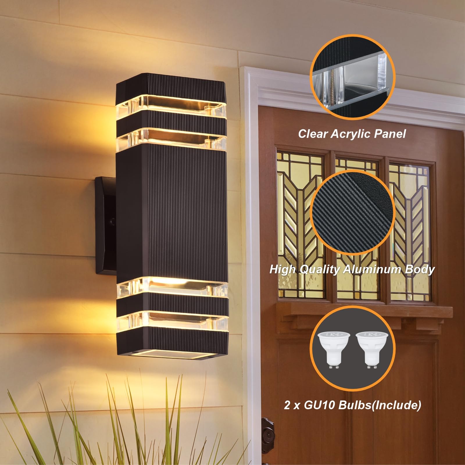 DASTOR Modern Outdoor Wall Lights, Brown, 2 Pack, Waterproof Up and Down Sconce Fixtures for House Garage Patio, Model DST-240401