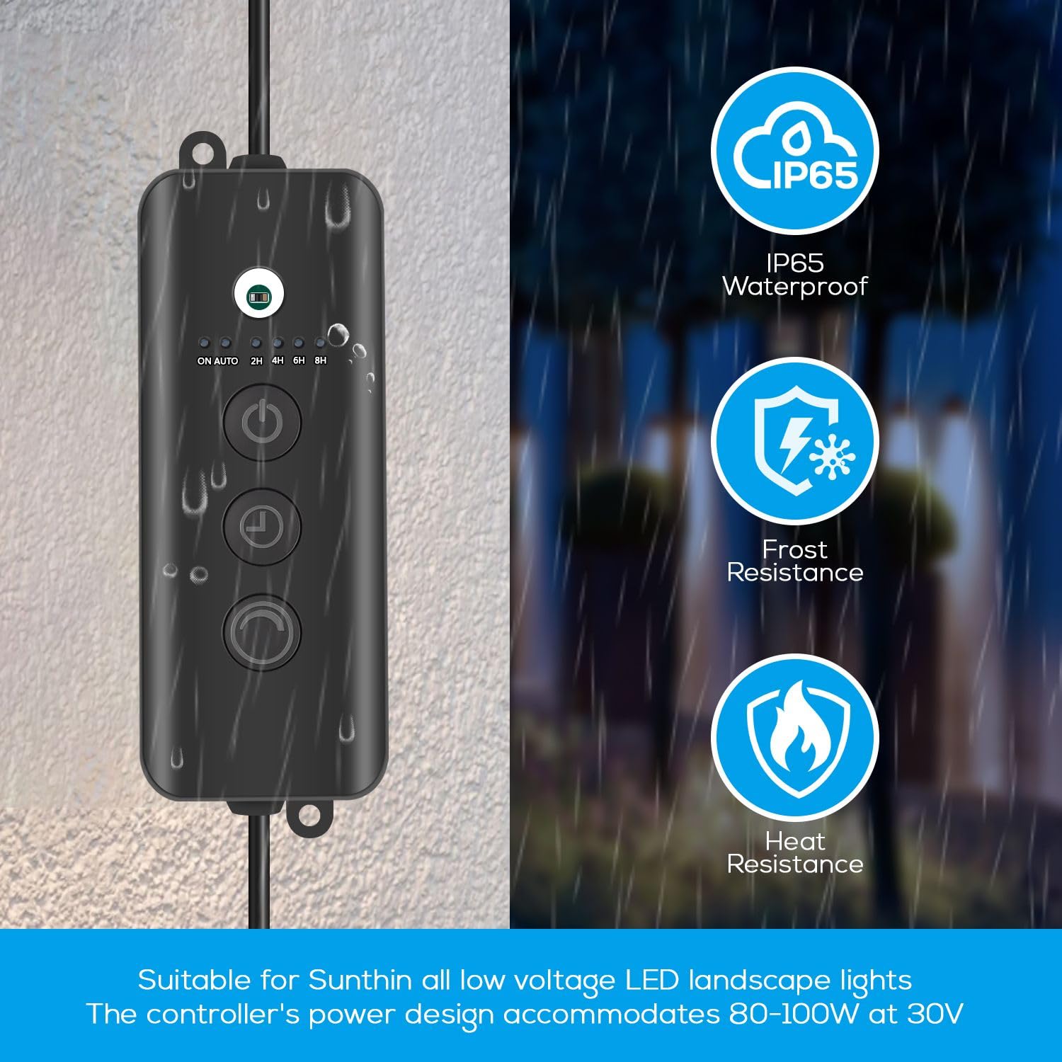 80-100W Dusk To Dawn Sensor For Sunthin Landscape Lighting, Timer And Dimming, Compatiable With Sunthin Warm White Spotlights On