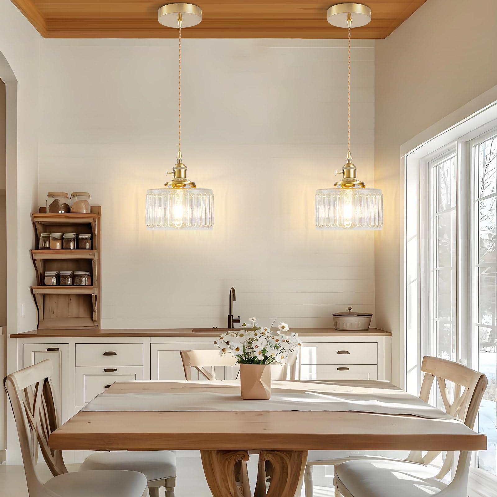 WimiSom Industrial Pendant Lighting, Clear Glass Shade, Adjustable, 2-Pack for Kitchen, Living Room, Bedroom - Model Glass-003