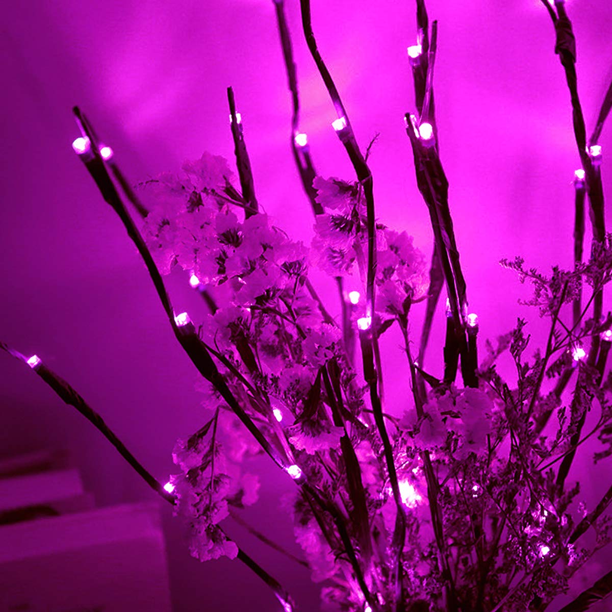 XIANMU LED Branch Light Pink 30 Inch 20 LEDs Battery Operated Willow Twig for Indoor Outdoor Decoration Pack of 2