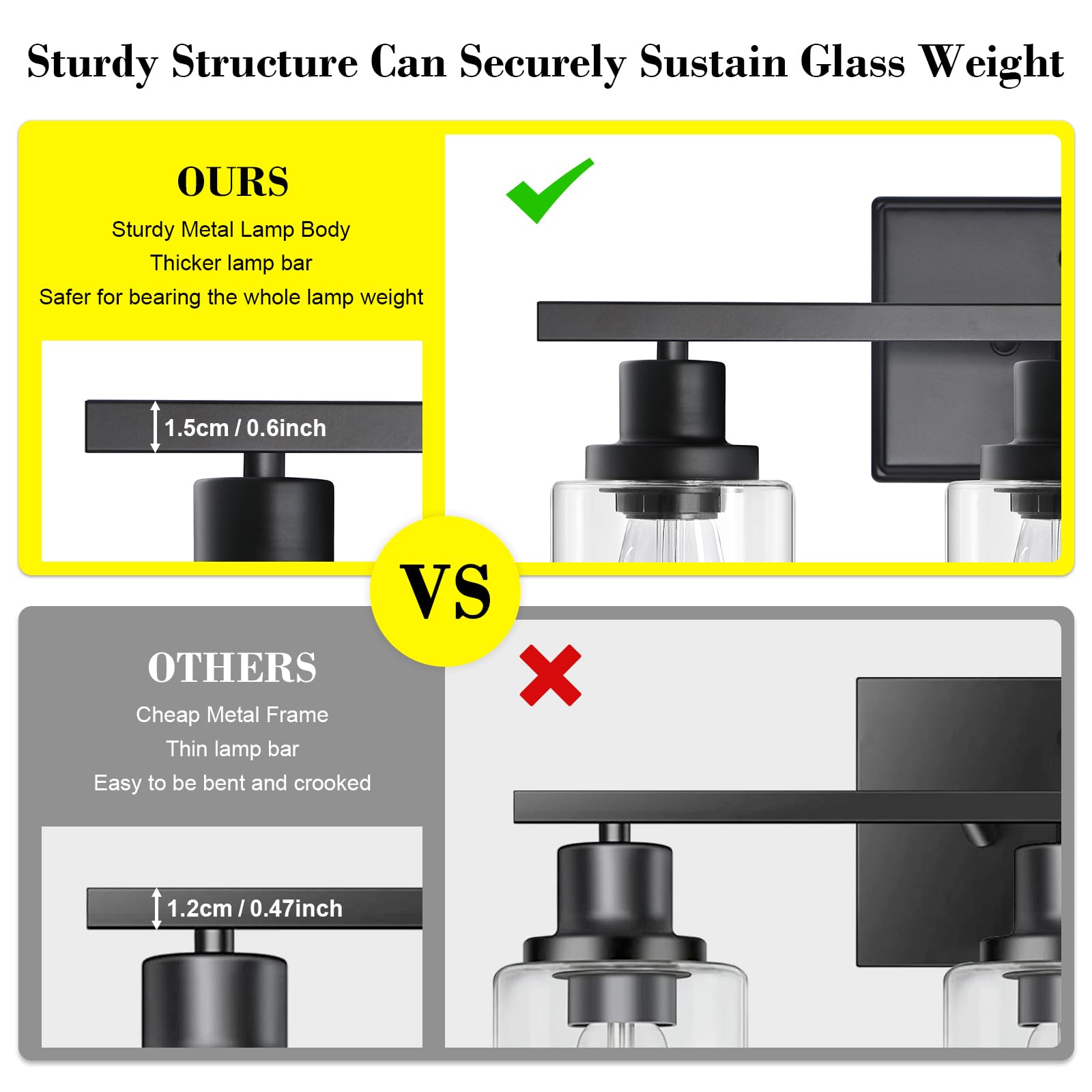 Ascher Bathroom Vanity Light Fixtures, 3 Light Wall Sconces Lighting With Clear Glass Shade, Black Wall Lights For Mirror, Kitch