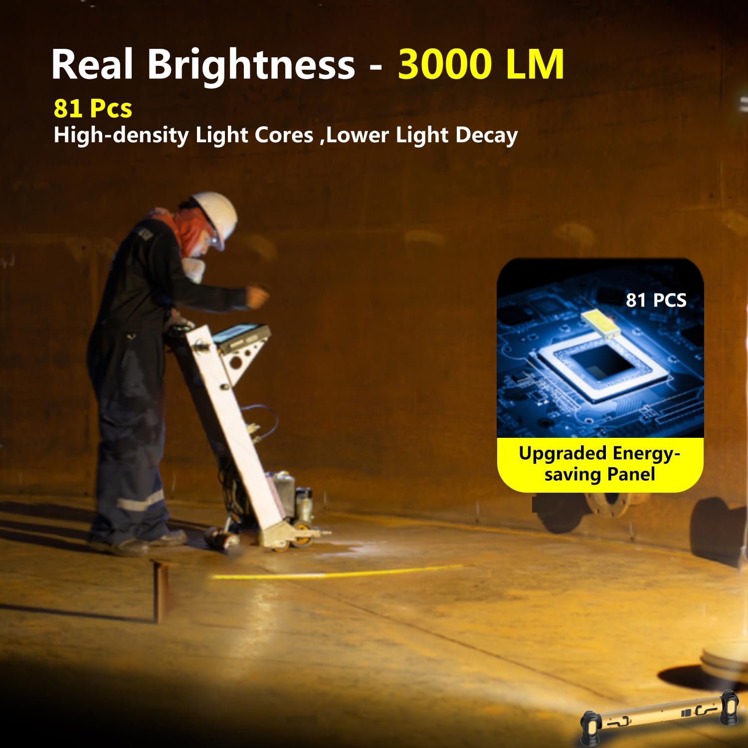 MechaniLite Hoodlight-ML001Y Under Hood Work Light Bar - 3000LM LED, Magnetic, Rechargeable, Yellow