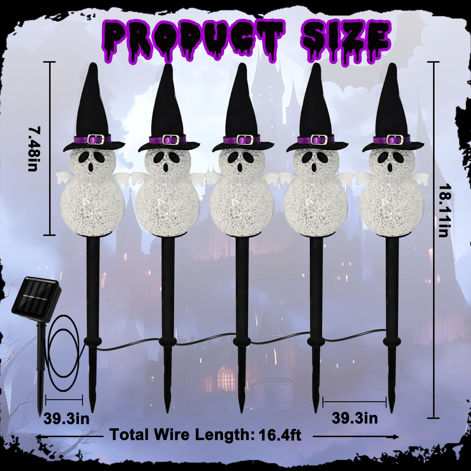 Solar Halloween Pathway Lights Outdoor Decorations 5 Pack Ghost Garden Stake Lights  Waterproof Led Walkway Lights For Outside Patio Yard Halloween Decor (Purple Ghost)