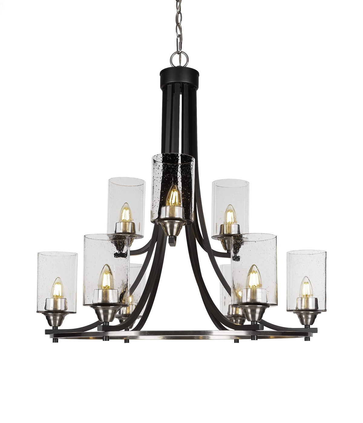 Toltec Lighting Paramount 9 Light Chandelier in Matte Black & Brushed Nickel (3409-MBBN-300)