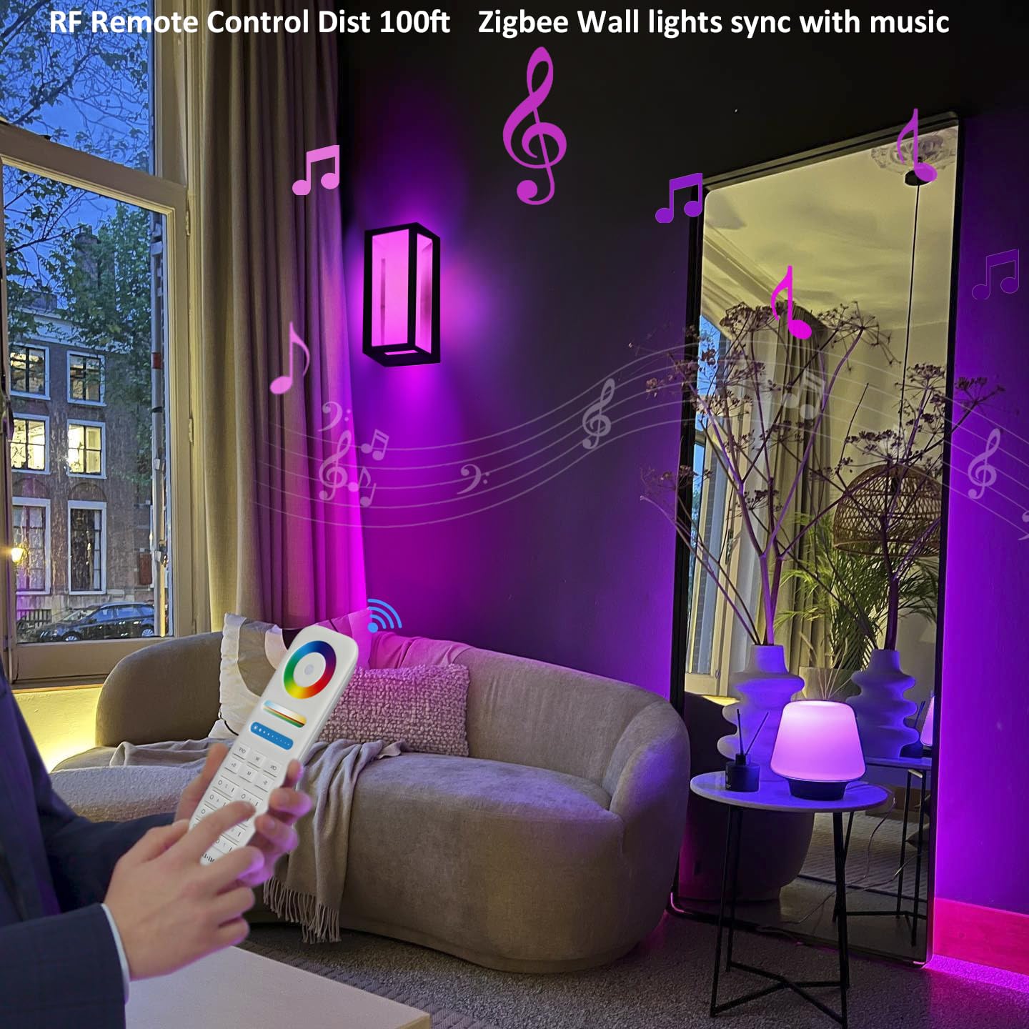 Zigbee 1400Lm Smart Outdoor Wall Lights, Rgb Color Changing And Cool To Warm White 2700K-6500K Exterior Wall Sconce, Works With