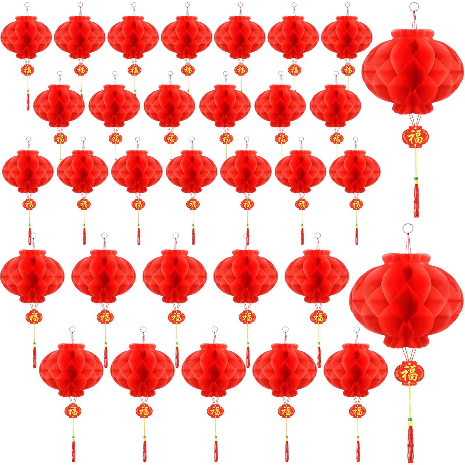 30 Pieces Chinese New Year Decorations Lanterns, 8 Inch and 10 Inch Red Chinese Lanterns Festival Celebration Supplies for New Y