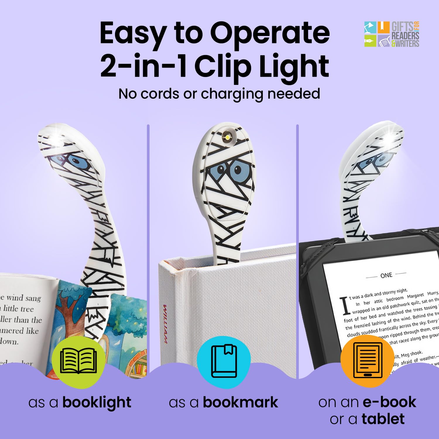 Gifts for Readers & Writers Flexilight Bookmark Light | LED Clip-On Reading Lamp | Battery Operated | Mummy Color