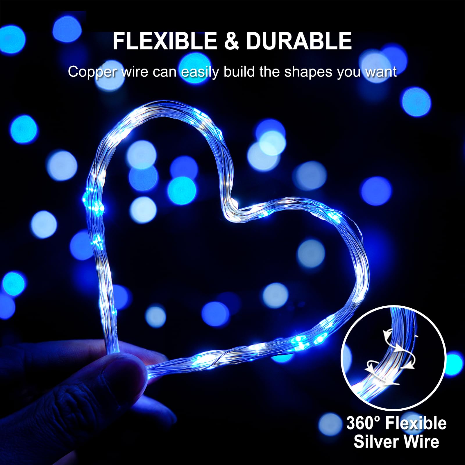 Jmexsuss 4 Pack 50 Led Fairy Lights Battery Operated Silver Wire 16.1Ft Waterproof Blue & White Twinkle Lights For Gifts Party Wedding Christmas Indoor Outdoor Decorations