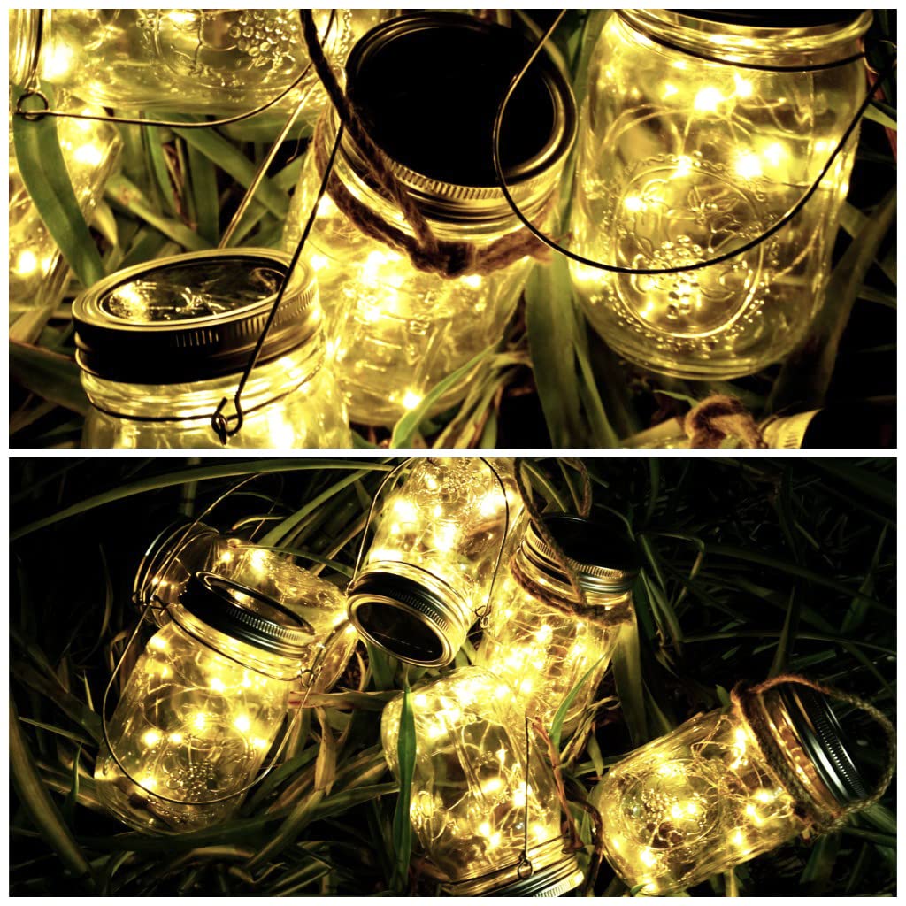 Smilingtown Solar Mason Jar Light Lids - 10 Pack, 20 Led Warm White Fairy String Lights