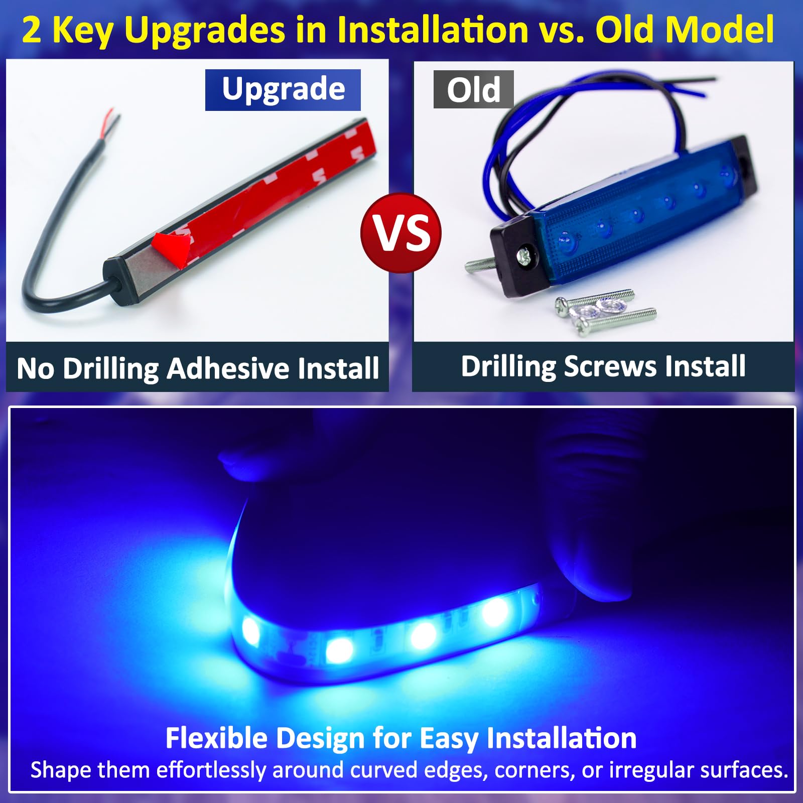 Botepon Marine LED Boat Interior Lights, IP67 Waterproof, No Drill Install, Blue, Model BP-6led-strip light-10