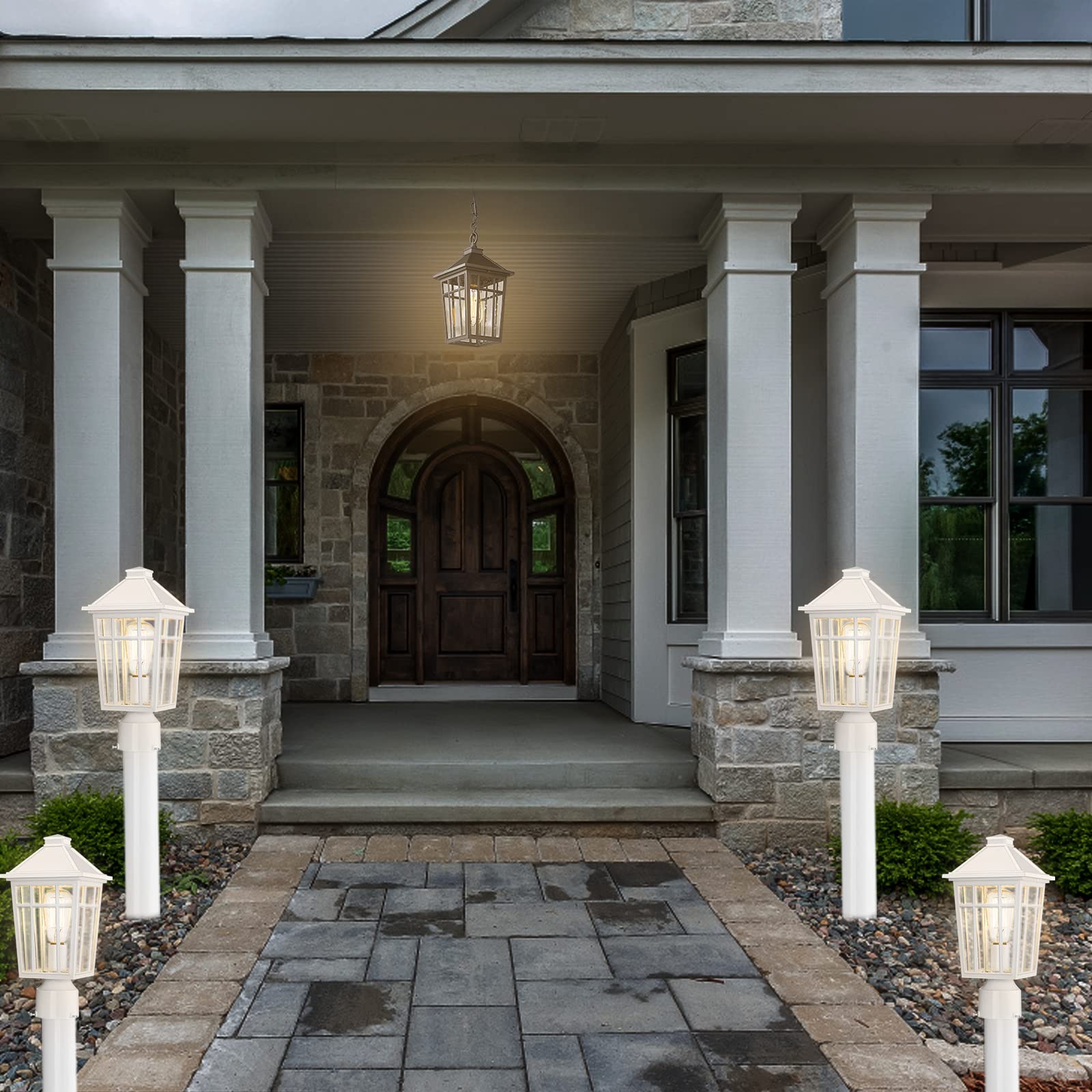 Darkaway Outdoor Post Lights, Waterproof Aluminum, Glass Fixture, 2 Pack, White, Model 6X16P-2PK WH