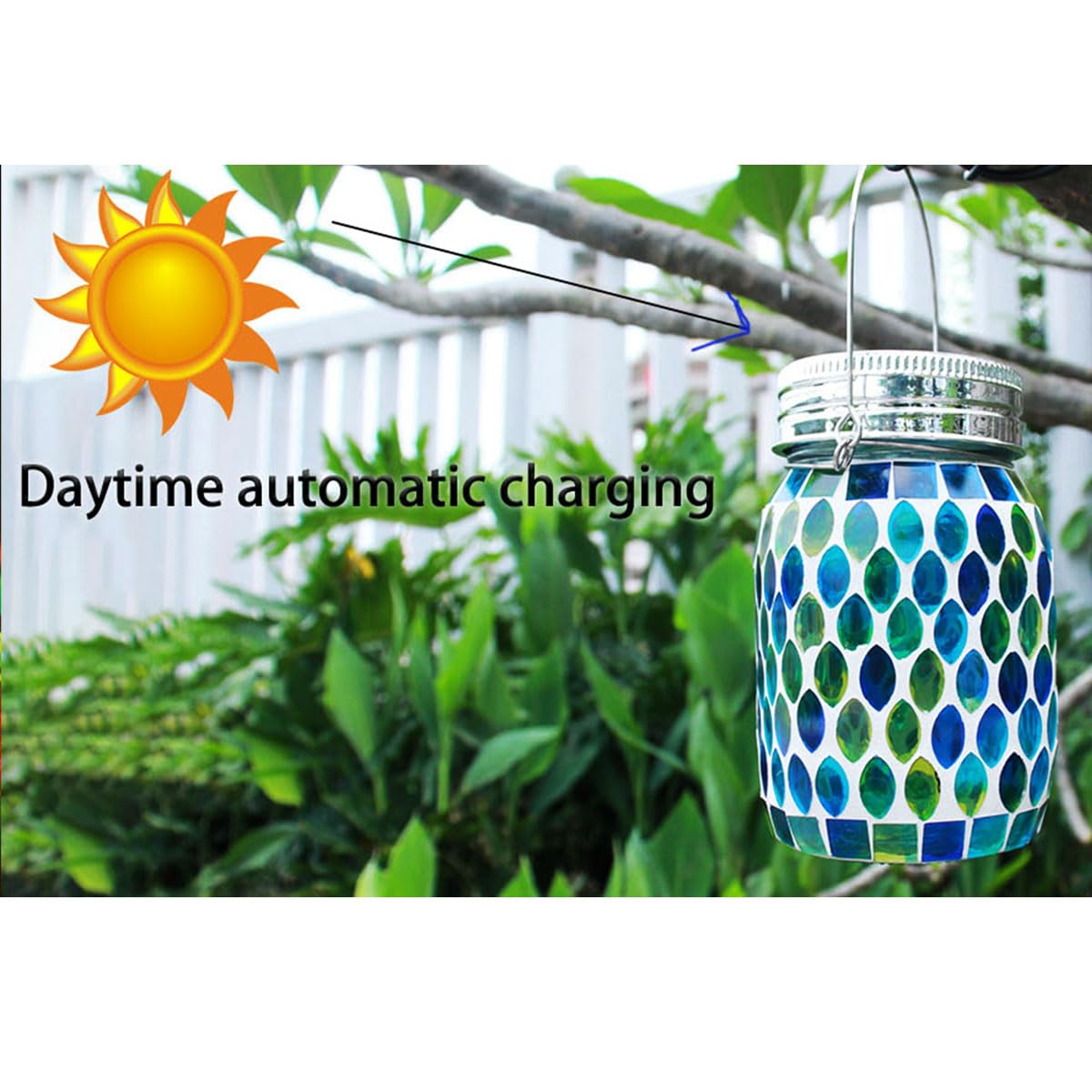 Solar Mosaic 2Pack Outdoor Waterproof Cool Blue Mosaic Jar Decor Christmas Gifts For Women Mom Grandma Halloween Hanging Solar L