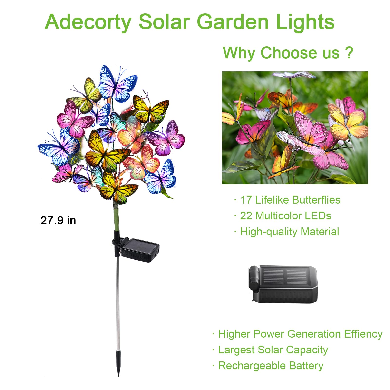 Adecorty Solar Garden Lights 144 LED Butterfly 4 Pack Colorful Outdoor Decor