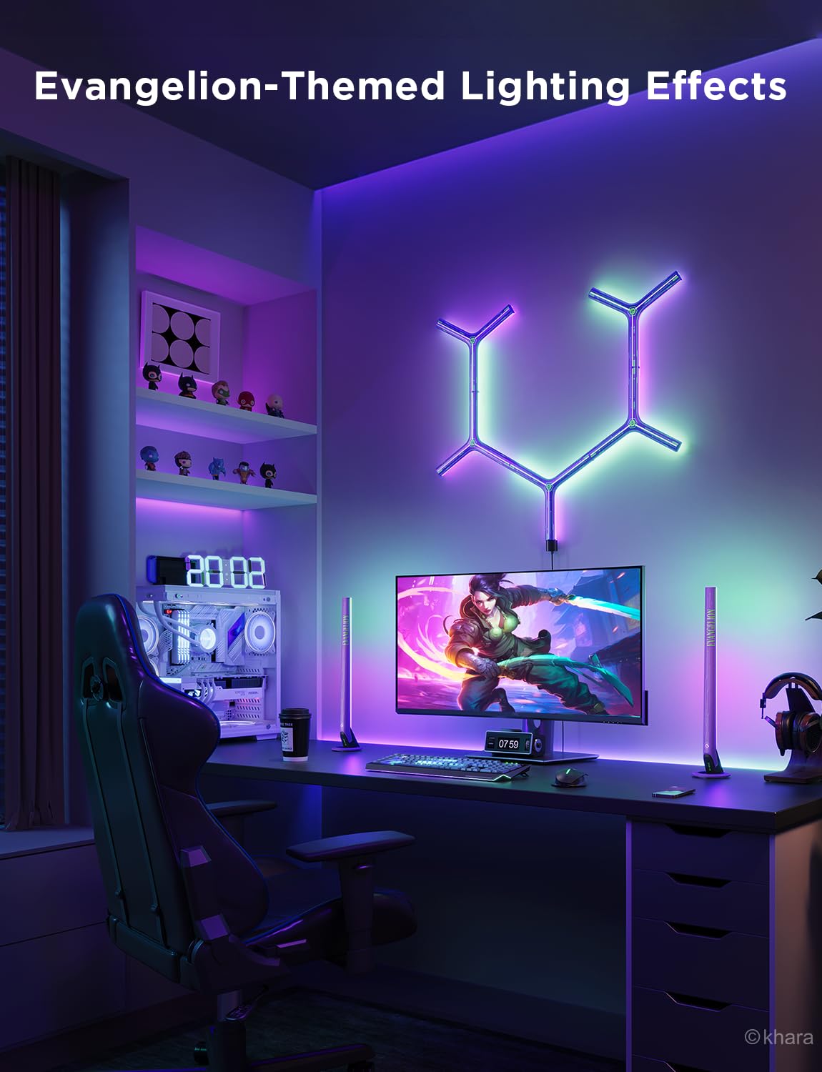 Govee Glide Y Lights - RGBIC Smart Gaming Wall Lights, 5 Pack, Purple, H6065A, with Music Sync, DIY, Timer, Alexa & Google Assistant Compatibility