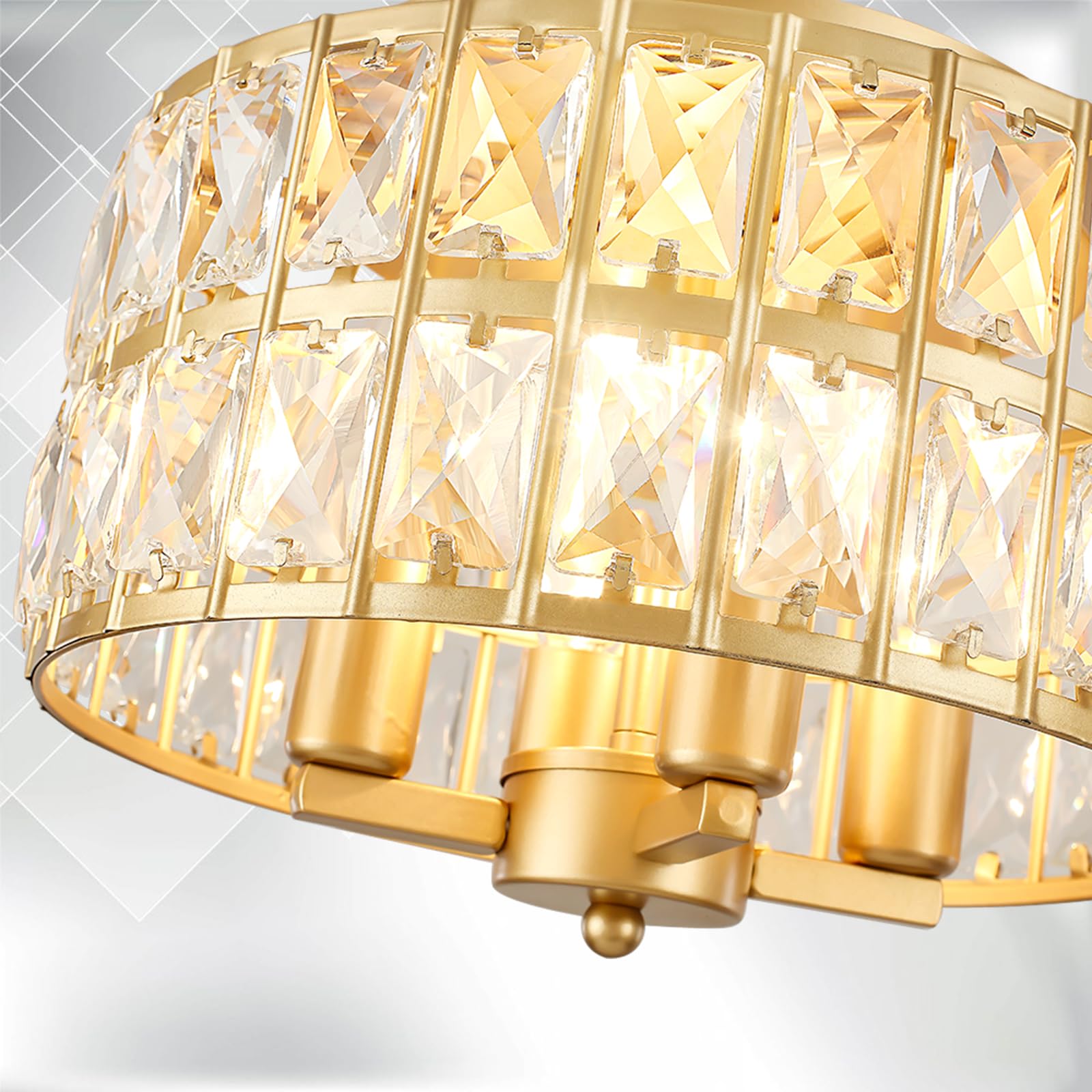 Jwluyn Gold Crystal Flush Mount Ceiling Light, 11.22'' Modern Gold Light Fixture For Bathroom Hallway Dining Room Bedroom Entryw