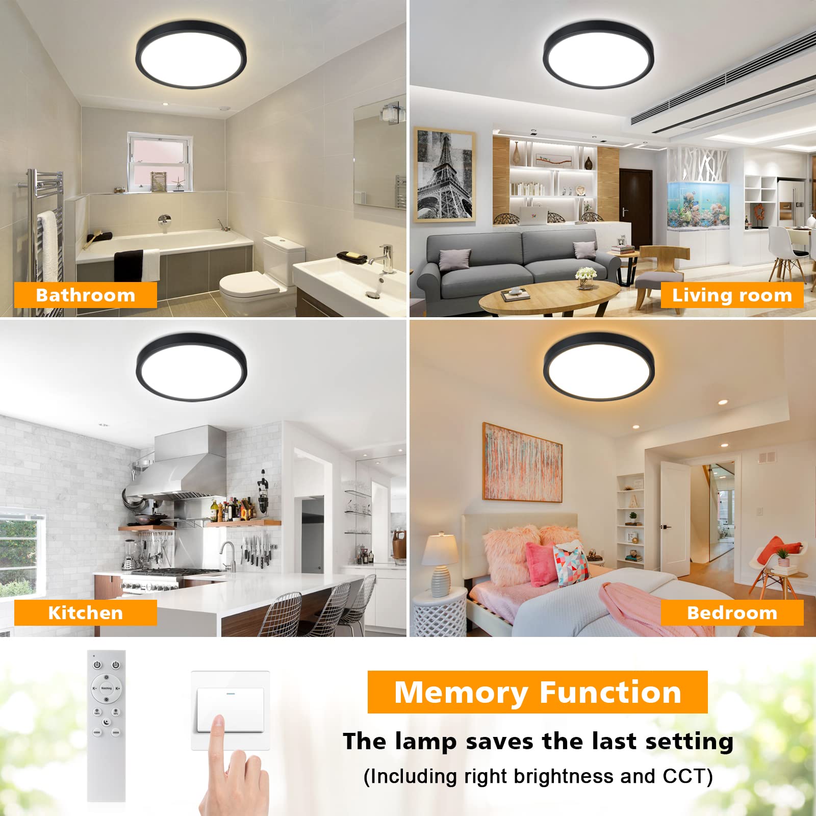 Unicozin Dimmable Led Flush Mount Ceiling Light With Remote Control, 3000K-6000K Color Changing, 12Inch 24W(150W Equiv) 2200Lm,