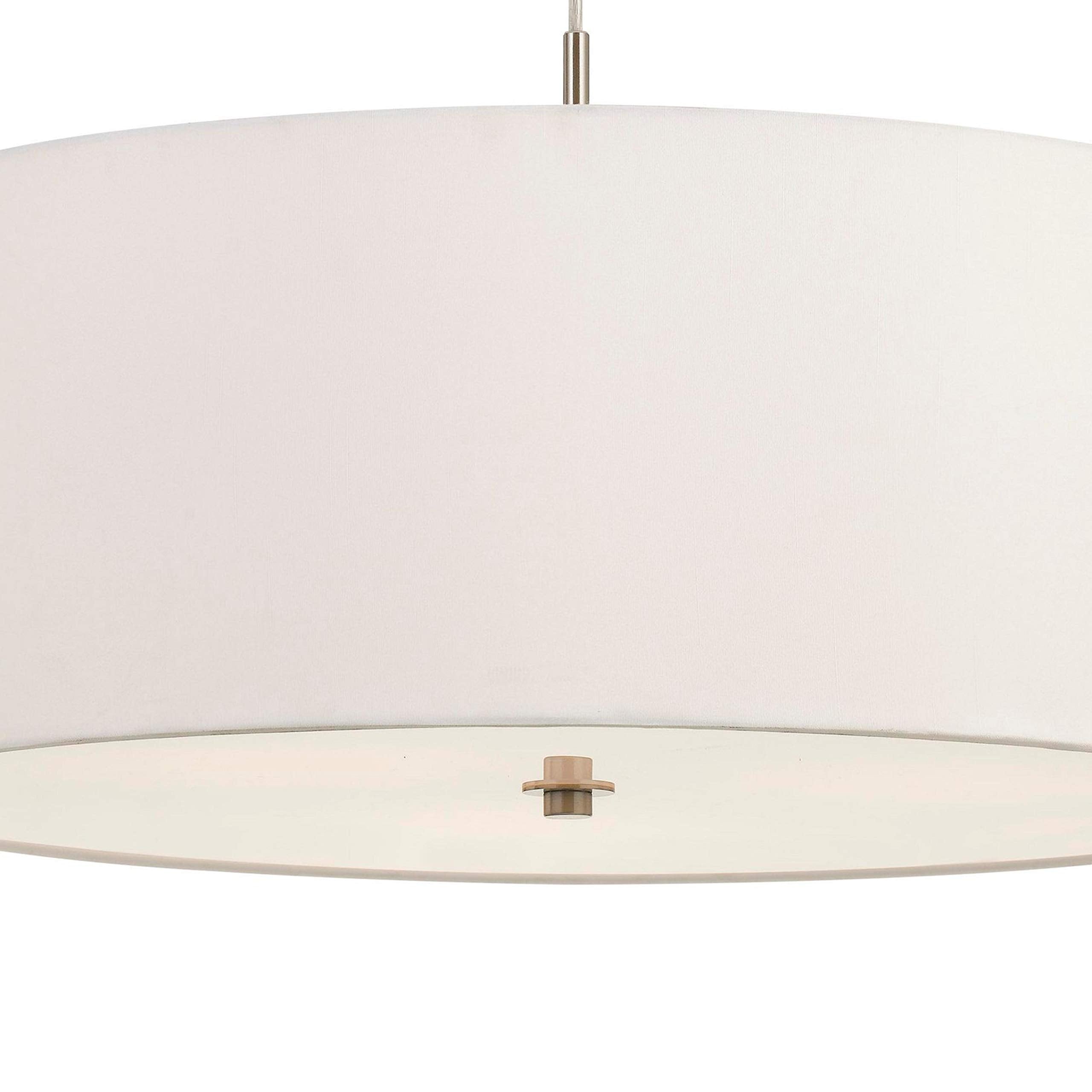 Benjara Bm226334 3 Bulb Drum Shape Fabric Pendant Fixture With Diffuser, White