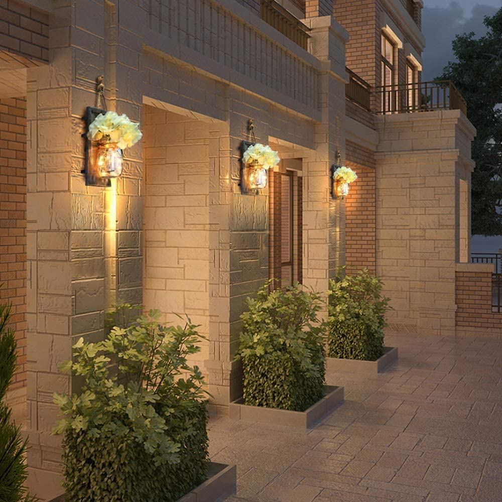 Lightess Mason Jar Wall Lights With Remote Control, Rustic Bedroom Wall Decor, Hanging Battery Powered Jar Sconce With Led Fairy