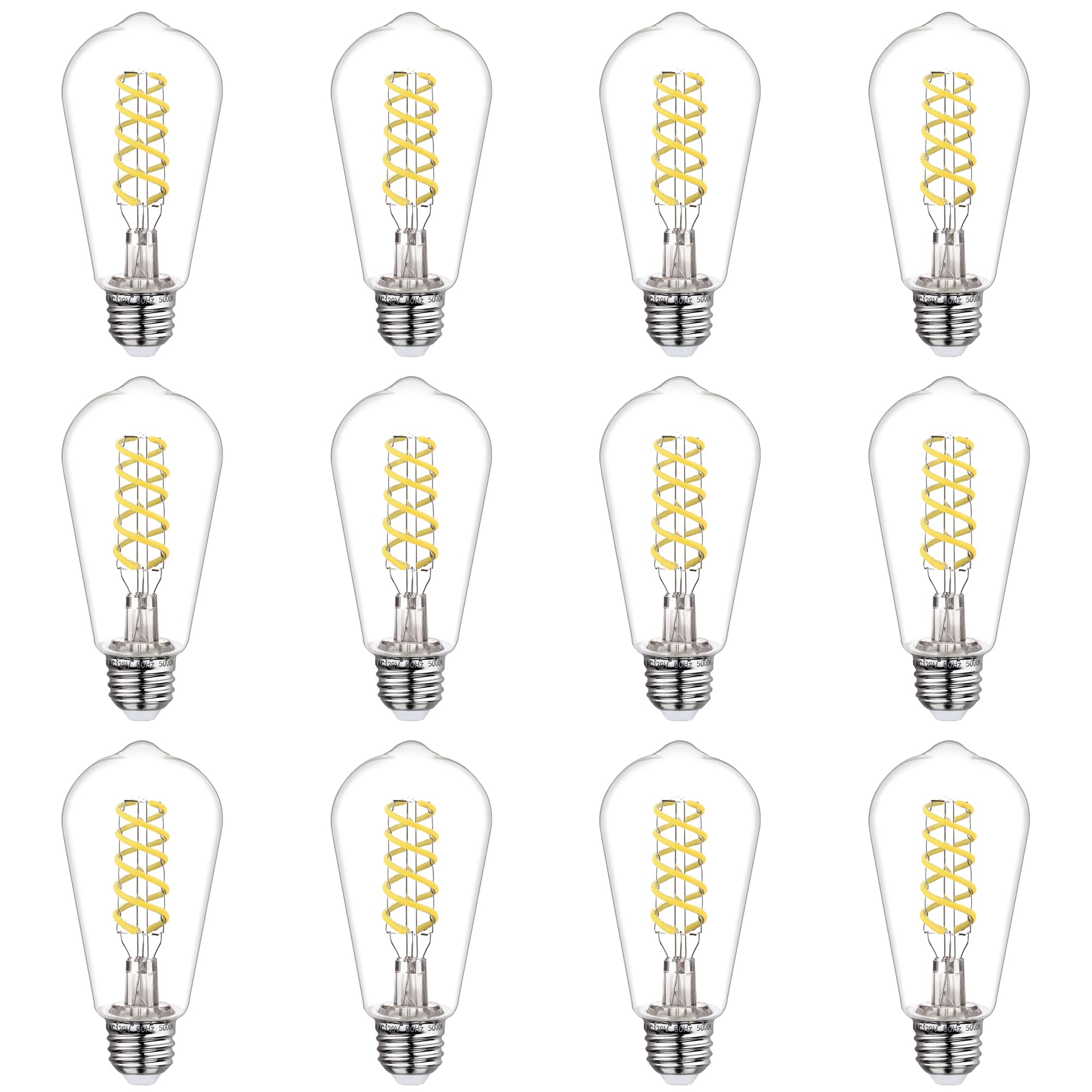 Dimmable Led Edison Bulbs,6W Equivalent To 60W Vintage Light Bulb, E26 5000K St58/St19 Led Bulbs, Antique Flexible Spiral Led Fi