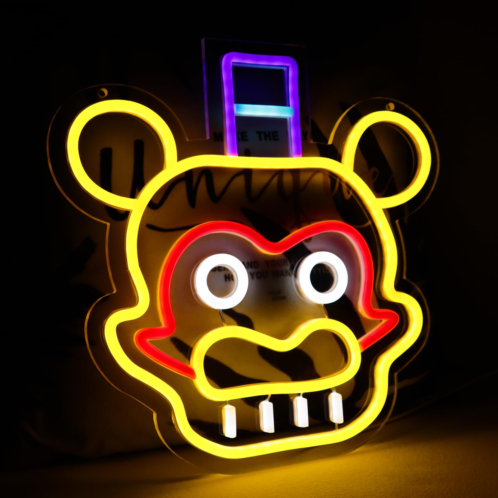 AHlove Neon Sign - Five Nights at Freddys Glamrock Freddy, LED Wall Decor, 12.2 x 12 inches, Acrylic, Neon Colors