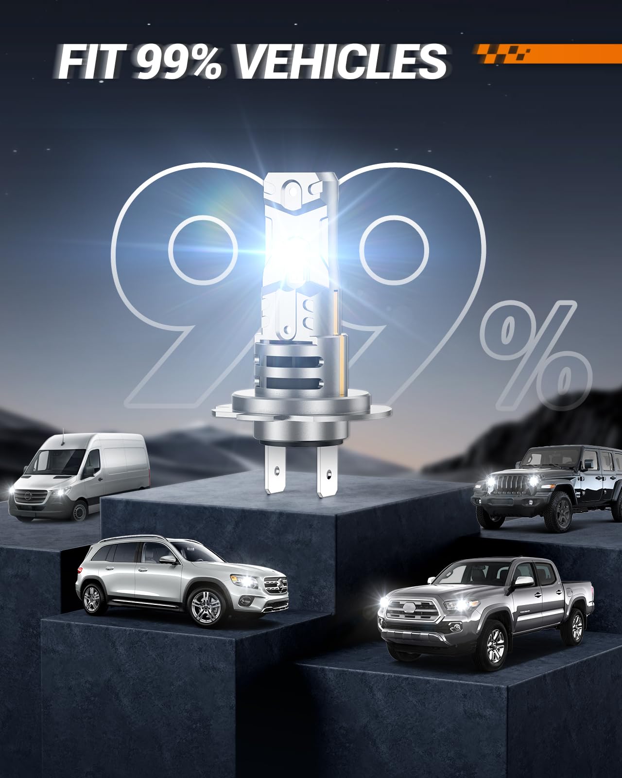 SEALIGHT H7 Fog Light Bulbs, 800% Brightness, 44,000LM, 6500K Cool White, Aluminum, Pack of 2