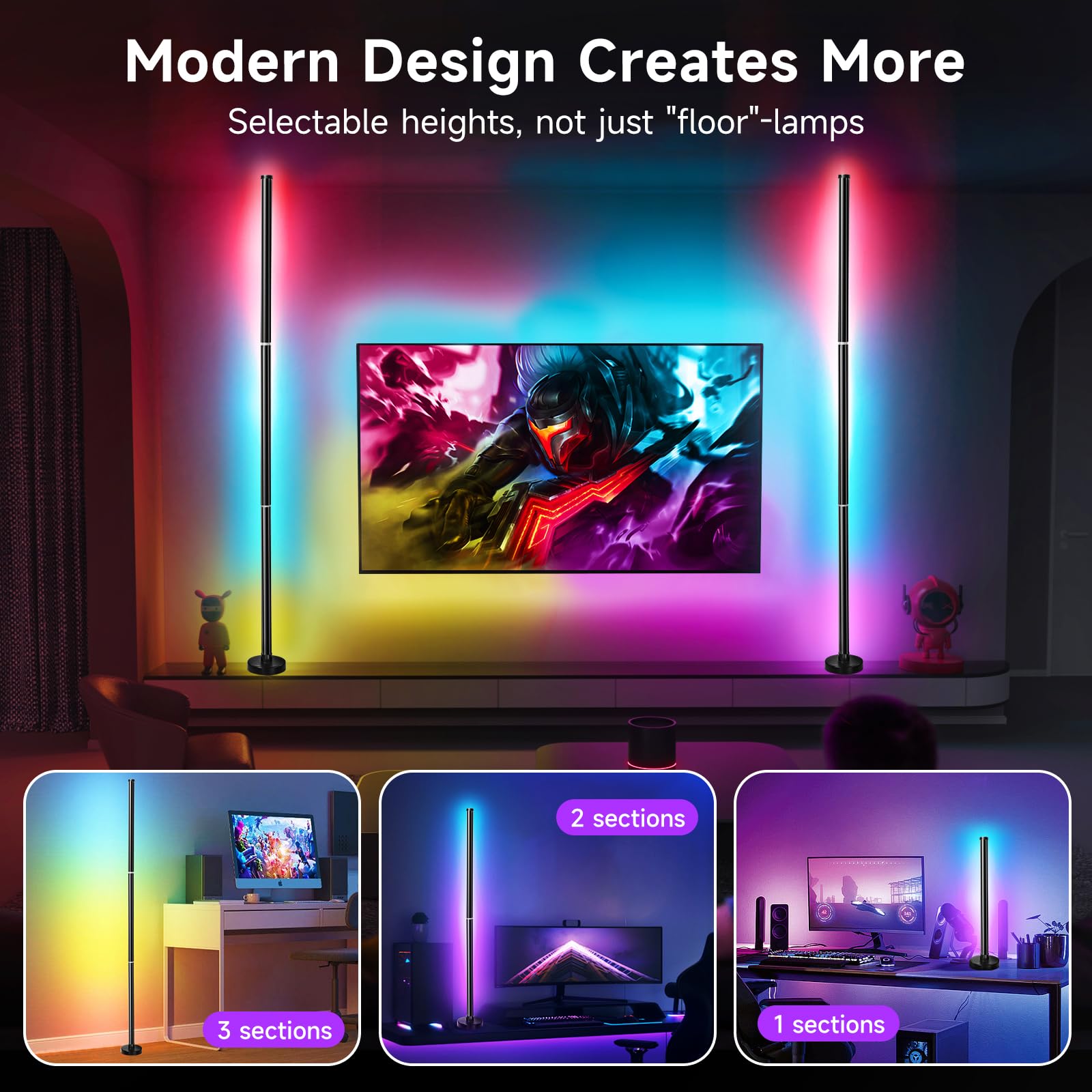 Smart RGB LED Corner Floor Lamp with App and Remote Control, Smart Floor Lamp Music Sync and 16 Million Colors,Timer Setting - I