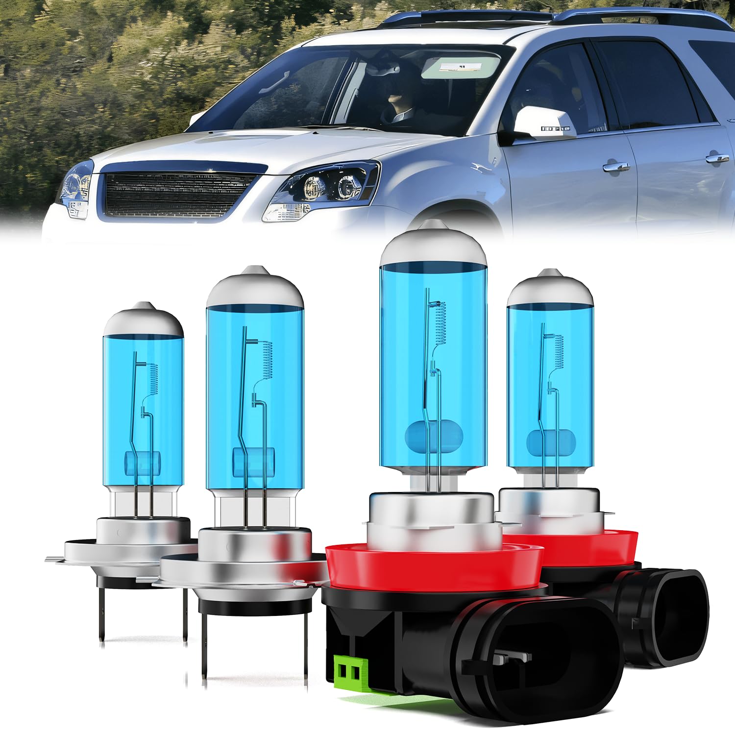 TTDBDAN Headlights Fit for GMC Acadia 2007-2012 Halogen Headlight Bulbs,H7 High Beam + H11/H8/H9 Low Beam Headlight Bulbs,Plug A