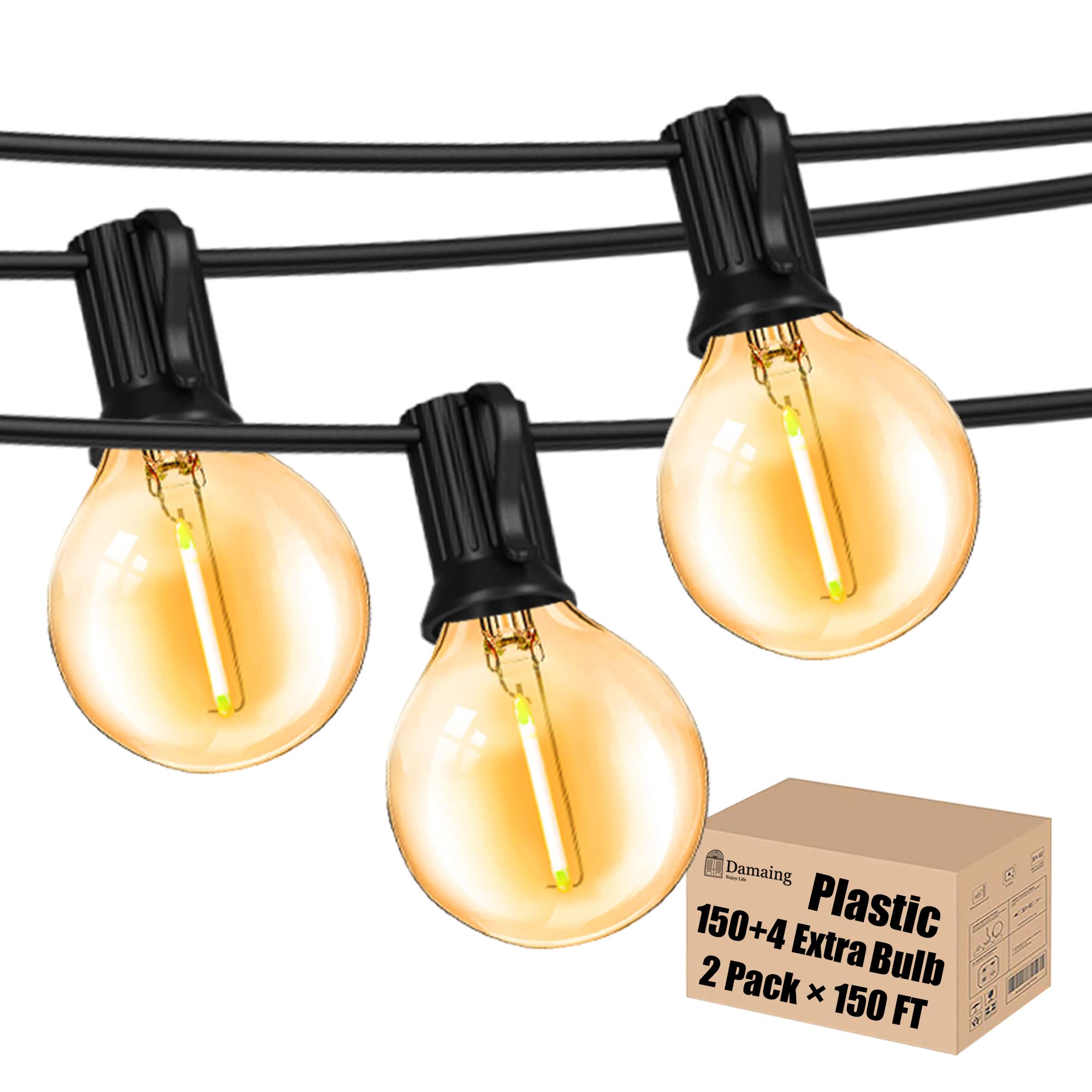 DAMAING Outdoor String Lights 300FT Waterproof Globe String Lights with 150+4 Shatterproof G40 LED Bulbs,Dimmable Connectable Pa