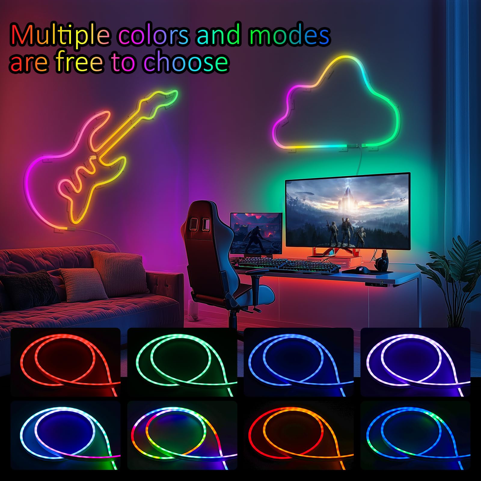 Jimimoro Neon Rope Lights - 6.4Ft Rgb Led Strip With App Control, Music Sync, Flexible Diy Design, 5V Neon Lights For Bedroom, L