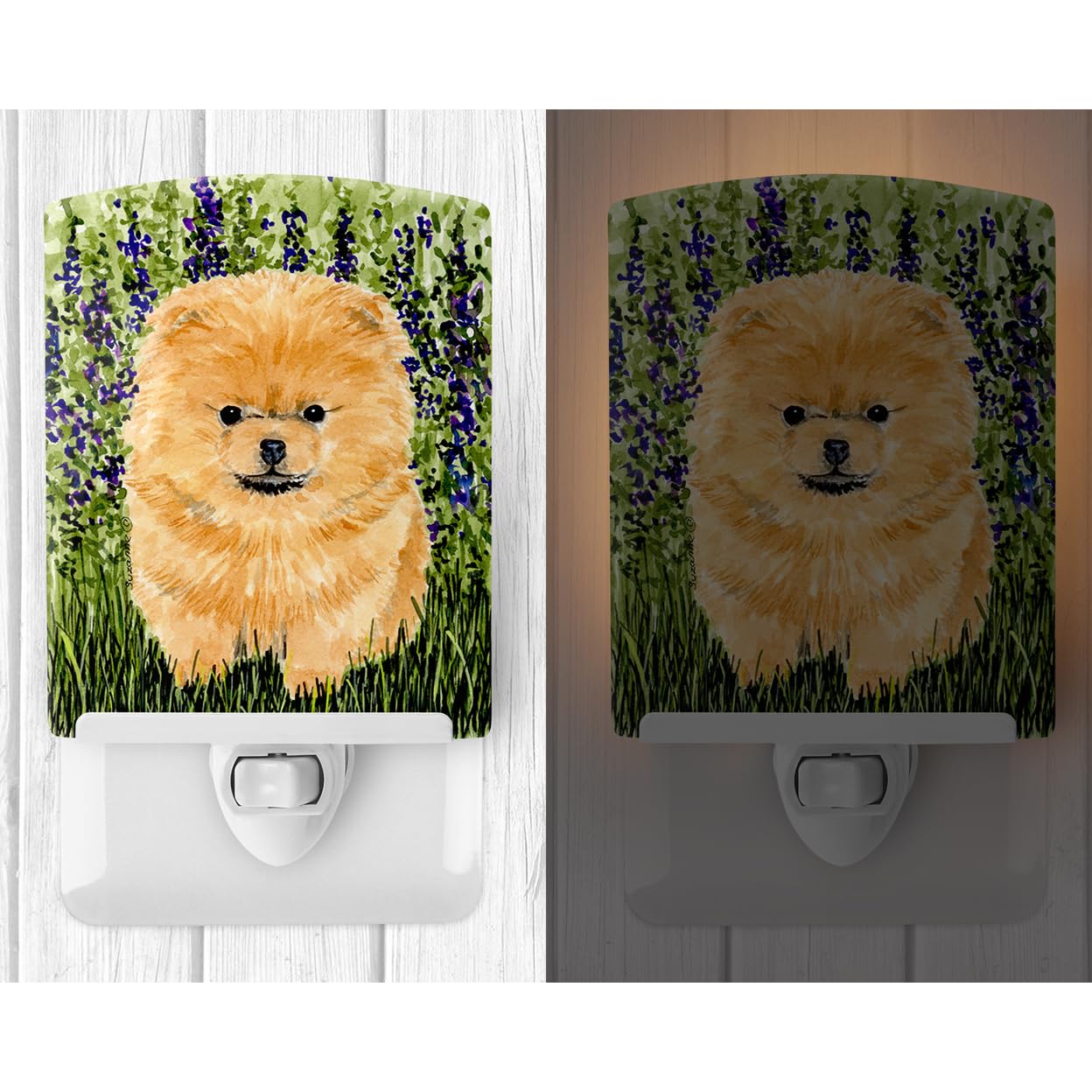 Caroline'S Treasures Ss8746Cnl Pomeranian Ceramic Night Light Compact, Ul-Certified, Ideal For Bedroom, Bathroom, Nursery, Hallway, Kitchen, 6X4X3, Multicolor