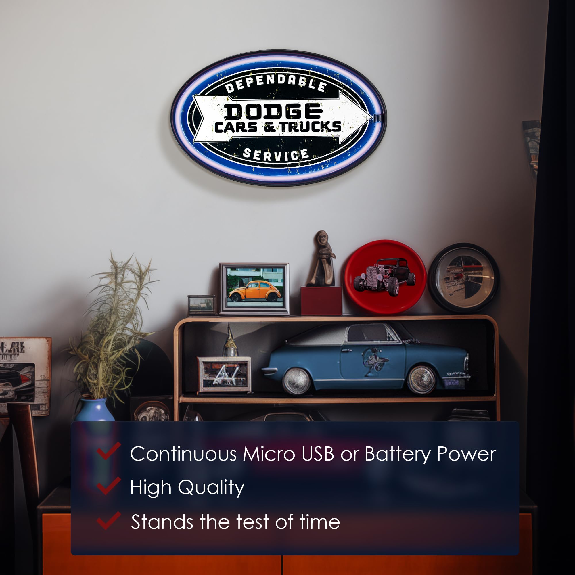 American Art Decor Led Neon Rope Sign - Vintage Dodge Cars & Trucks Wall Decor, Battery & Usb Powered