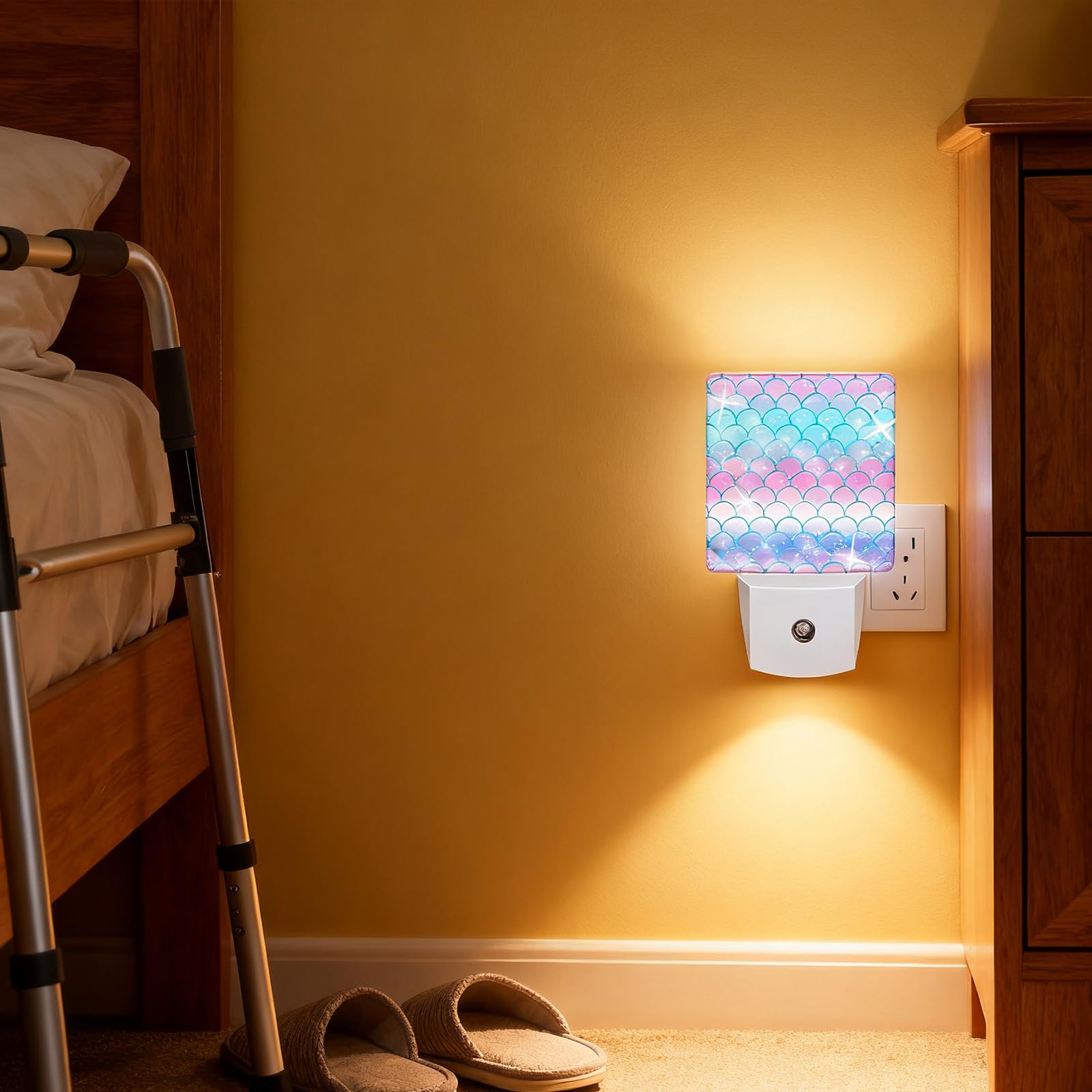 Caifujiqi Night Light - Plug-in Dusk to Dawn LED Lamp, Smart Sensor, Energy Efficient, Starfish 4 Model, White, for Bedroom, Bathroom, Hallway