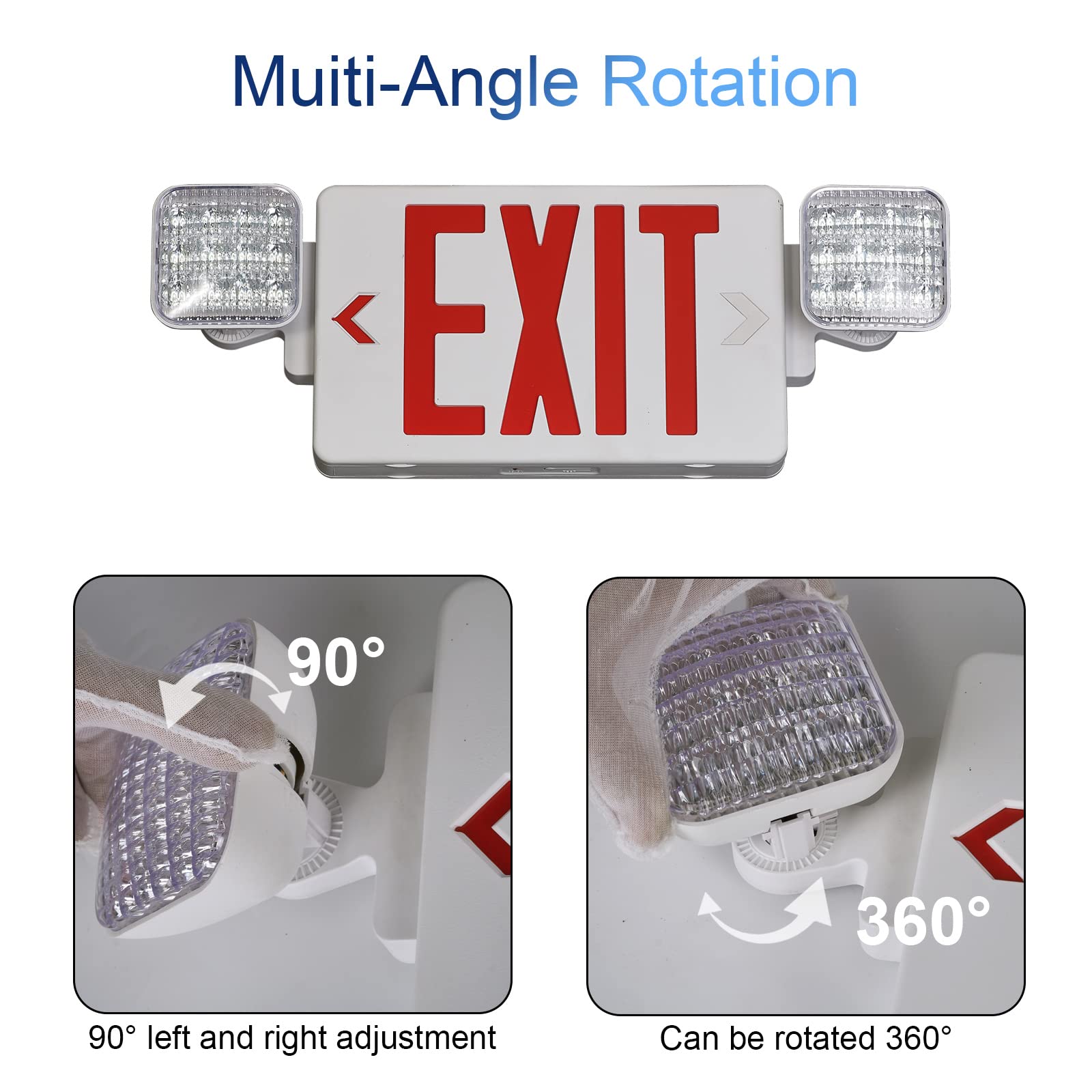 GZRUIYANG Exit Sign with LED Emergency Lights, Battery Backup, 2 Pack, White Housing Red Letter, Model RY-EX03-WH-RE-2