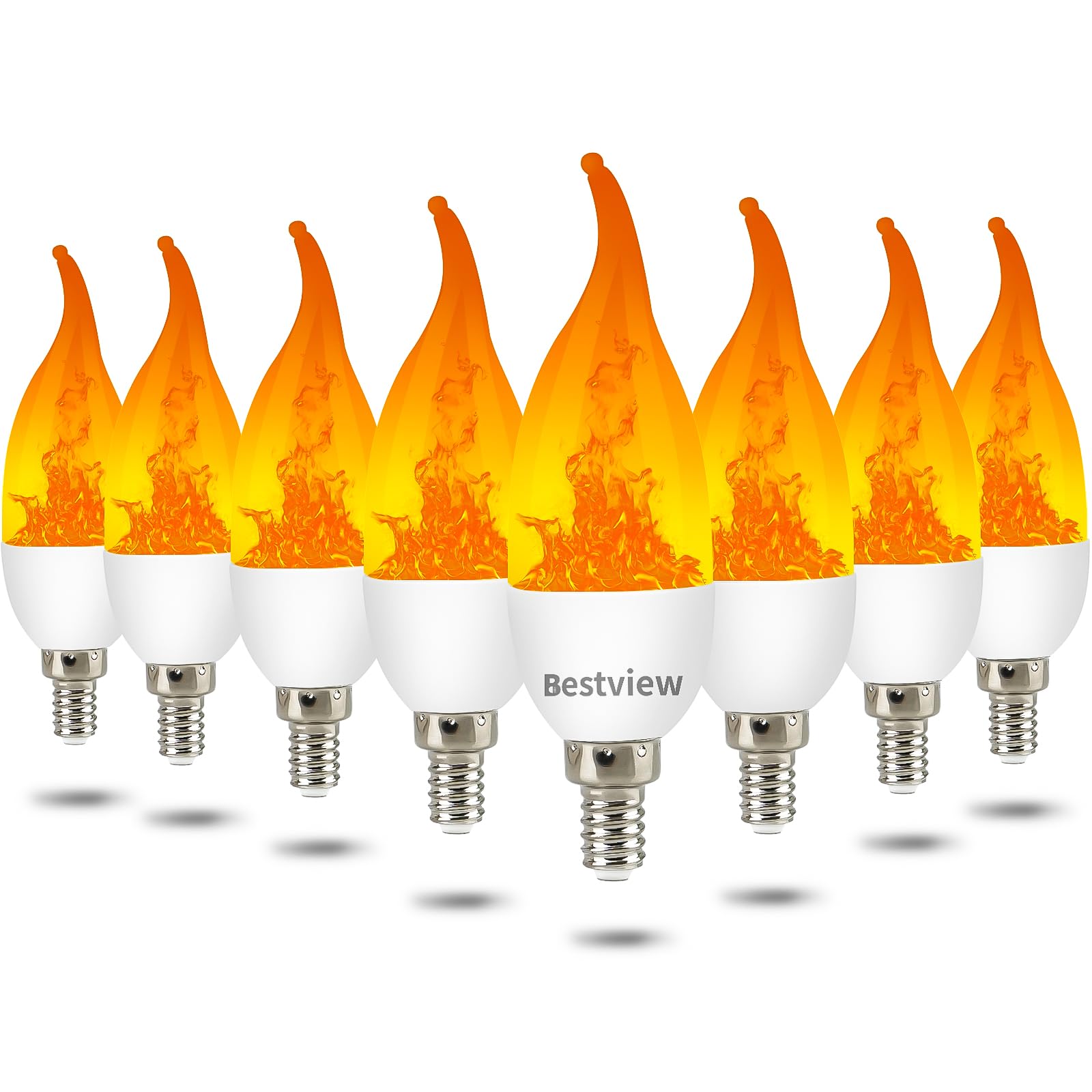 Bestview Led Flame Effect Light Bulbs,3 Modes Flickering Light Bulbs, Smart E12 Chandelier Base Candle Fire Light Bulb For Hallo