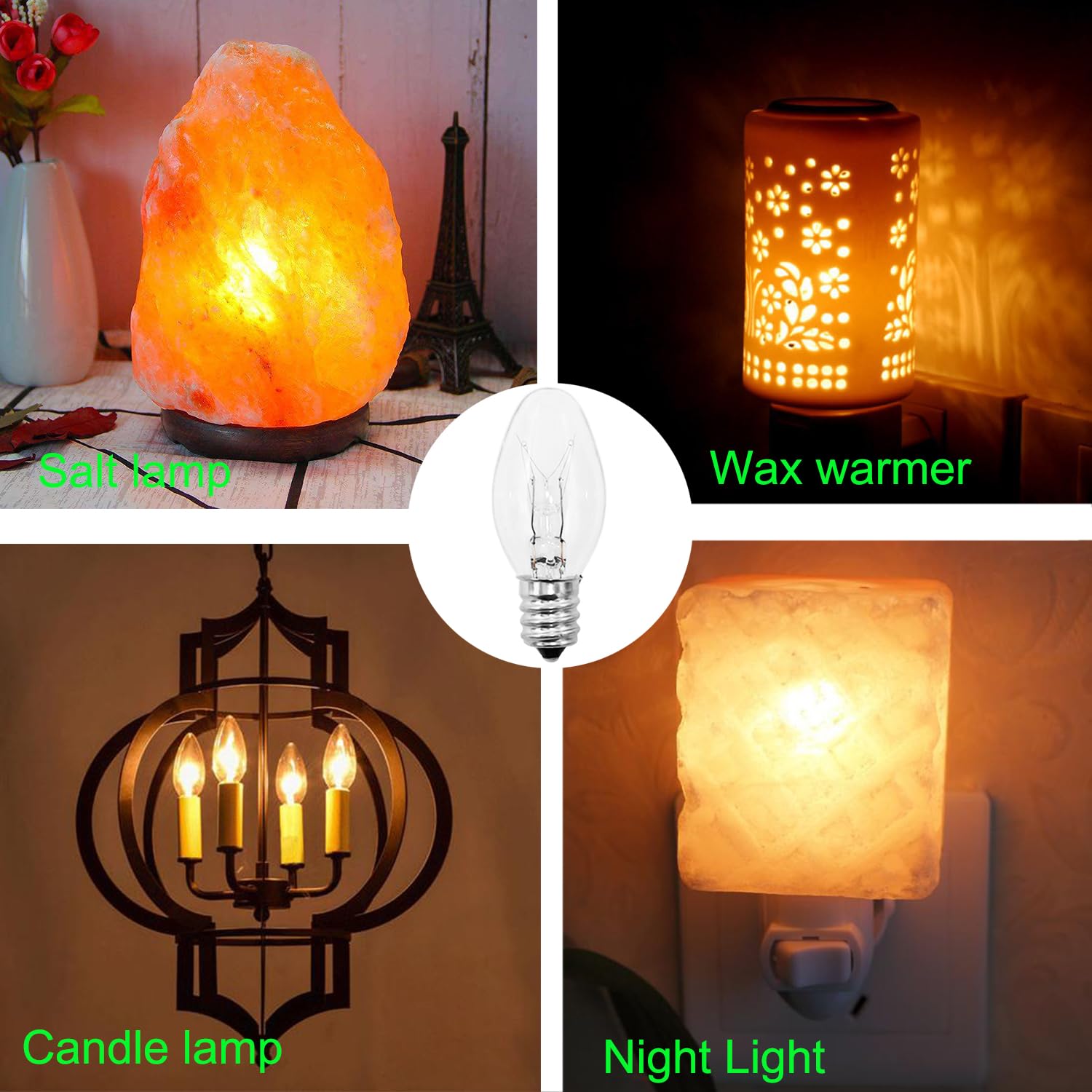 Night Light Bulb 7 Watt E12 Base Small Light Bulbs,C7 Replacement Bulbs For Night Light,Salt Lamp,Table Lamp,Chandeliers,Christmas String Lights,Dimmable,Warm White-15 Packs