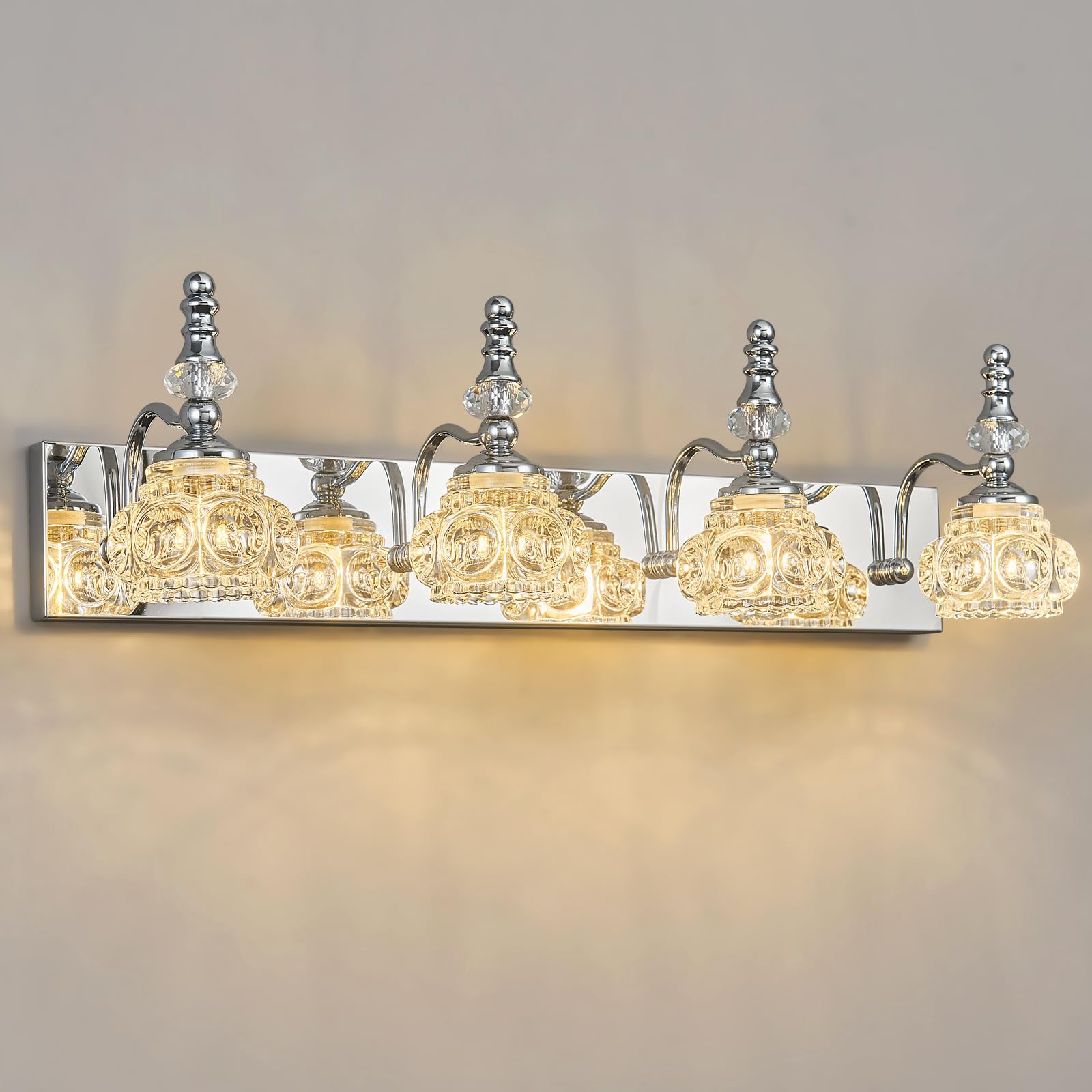 Lbsqj 4-Light Vintage Bathroom Vanity Light Fixture Industrial Chrome With Glass Shade Vanity Light Fixtures Over Mirror Glass Bathroom Vanity Lighting Fixtures G9 Bulb Wall Lights