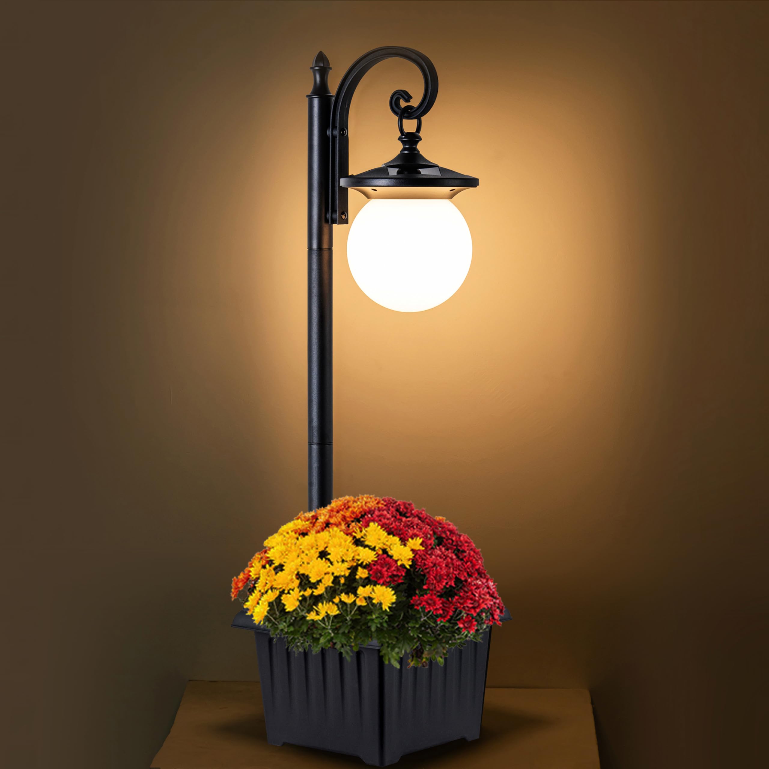 Yonaveil Outdoor Post Light with Planter  Matte Black Solar Lamp Post Light with Globe Shade  2 in 1 Waterproof Solar Post Lights Outdoor Planter for Outside Gardan Pathway