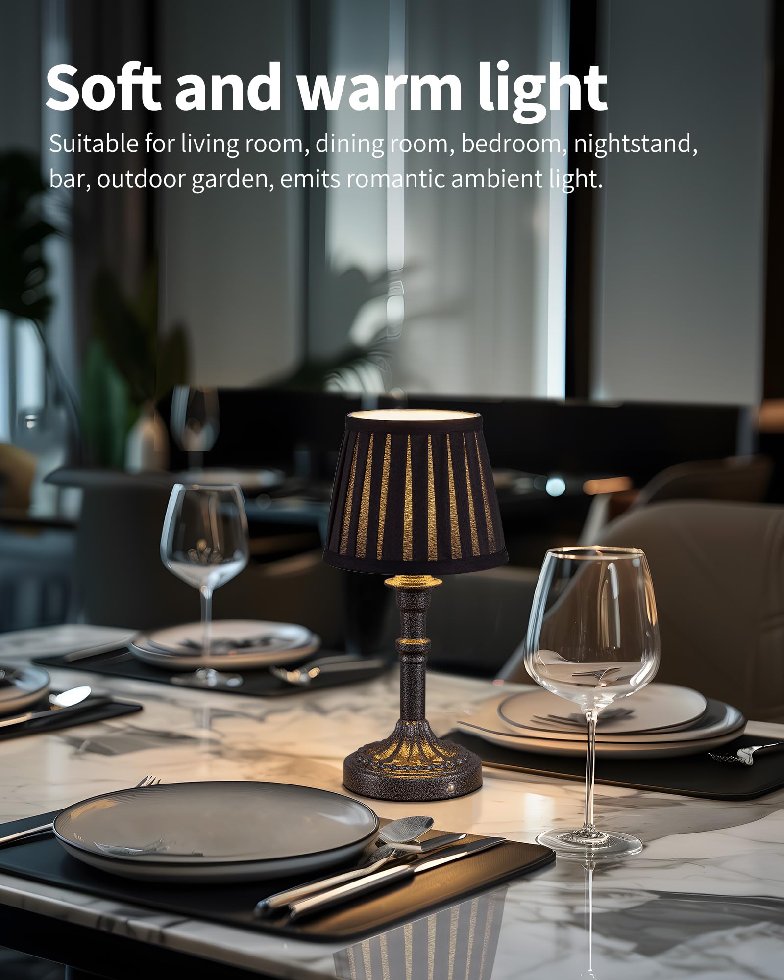 KDG Cordless Table Lamp Set of 2 - LED Fabric Shade, 5000mAh Battery, 2700K Dimmable Light, Mottled Silver, Model AMZ-TBL