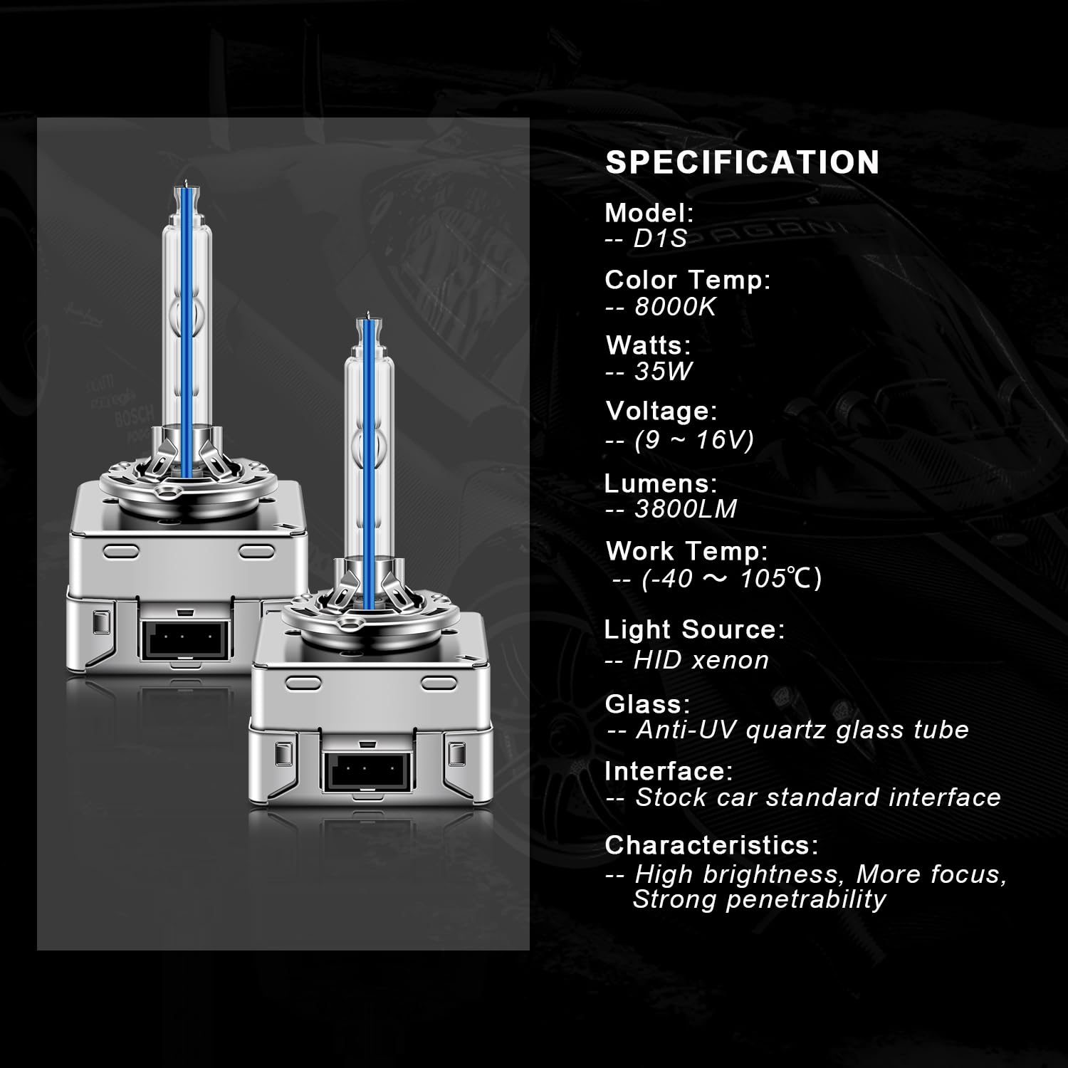 WinPower D1S Xenon HID Headlight Bulb - 8000K Ice Blue White - 35W High Low Beam - Pack of 2
