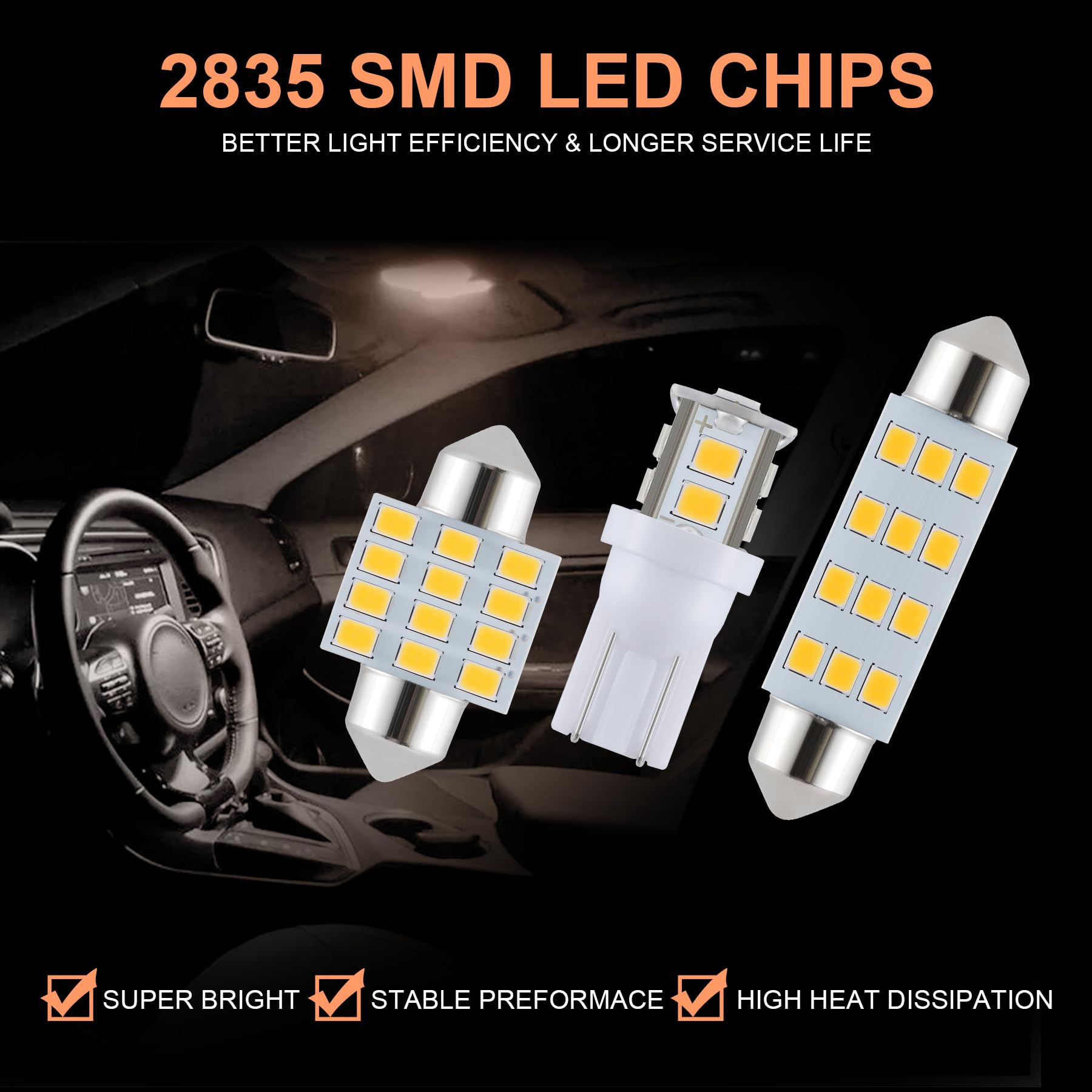 iFunyLED Dome Light LED Bulb Kit - 24 Pieces, Warm White, Replacement for Car Interior, Map, License Plate, 194 T10 DE3175 578