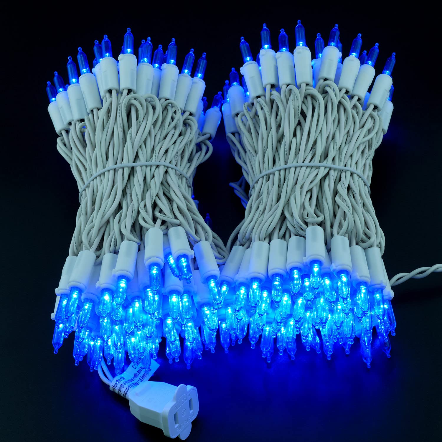 Yuletime 200 Blue Led Christmas Lights With White Wire, Pack Of 2 Strands 33 Feet 100 Lights Ul Certified Holiday String Light S