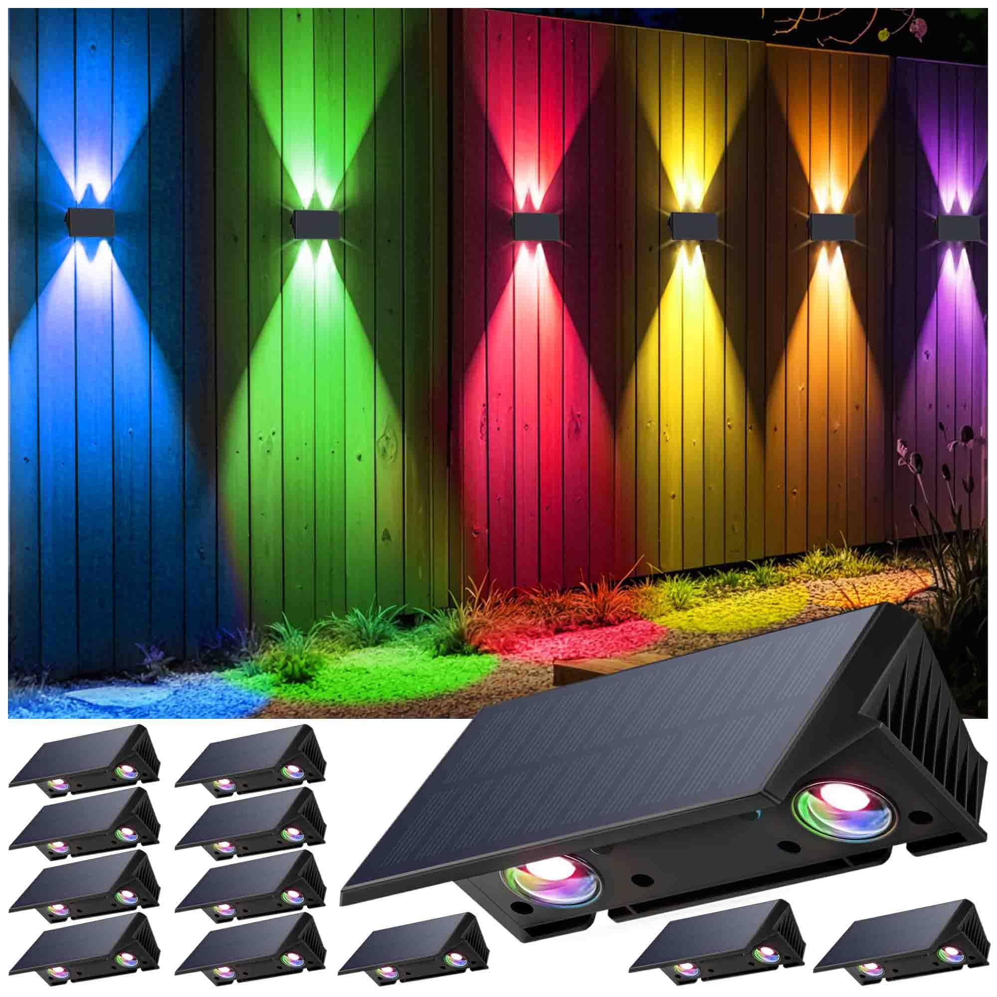 Solar Fence Lights 12-Pack | Up/Down with Flexible Buttons | IP67 Waterproof for Outdoor | 120LM Bright | Upgraded Lens | Auto D