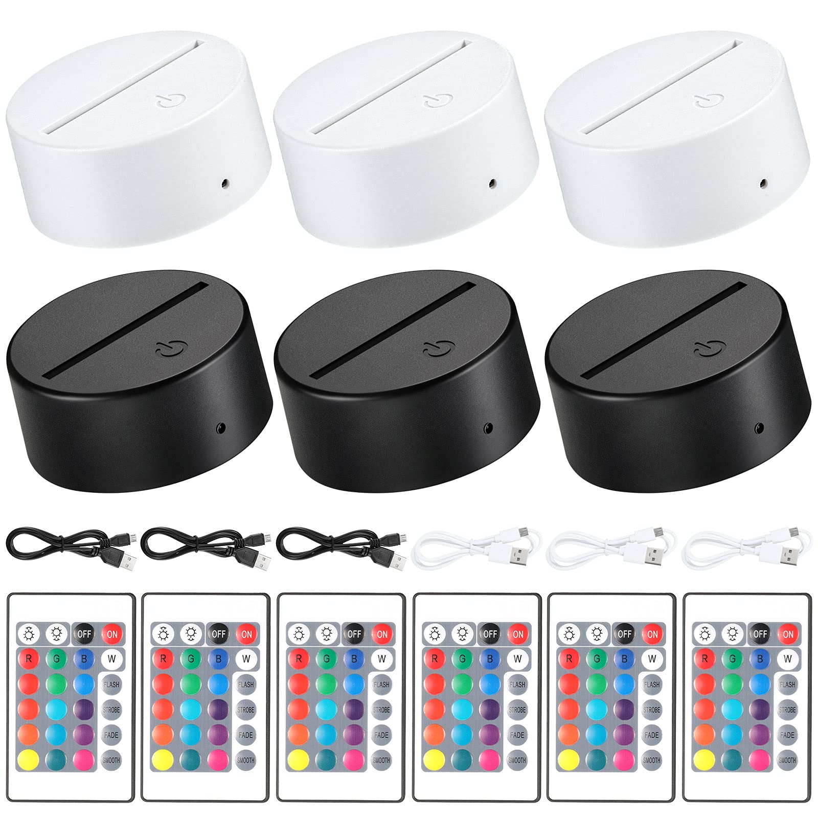 6 Pieces 3D Night LED Light Lamp Base 16 Colors LED Display Base with Remote Control and USB Cable, Christmas Light Lamp Display