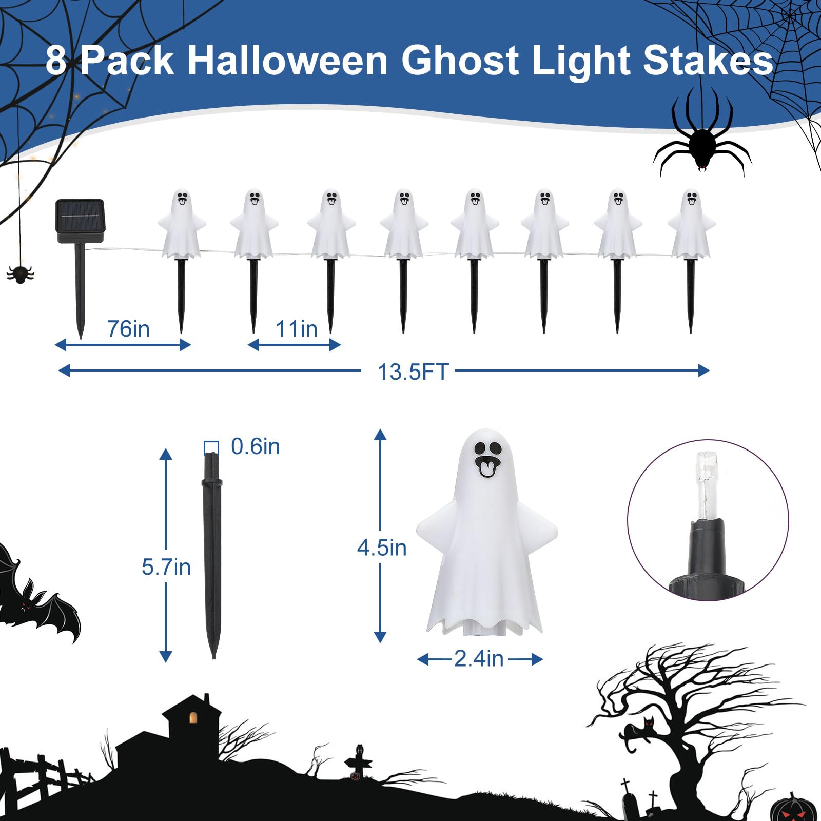 8Pcs Ghost Halloween Decor Pathway Lights Outdoor  Solar Powered Ghost Stake Lights With 8 Lighting Modes  Waterproof Halloween Decorations For Garden/Yard/Patio