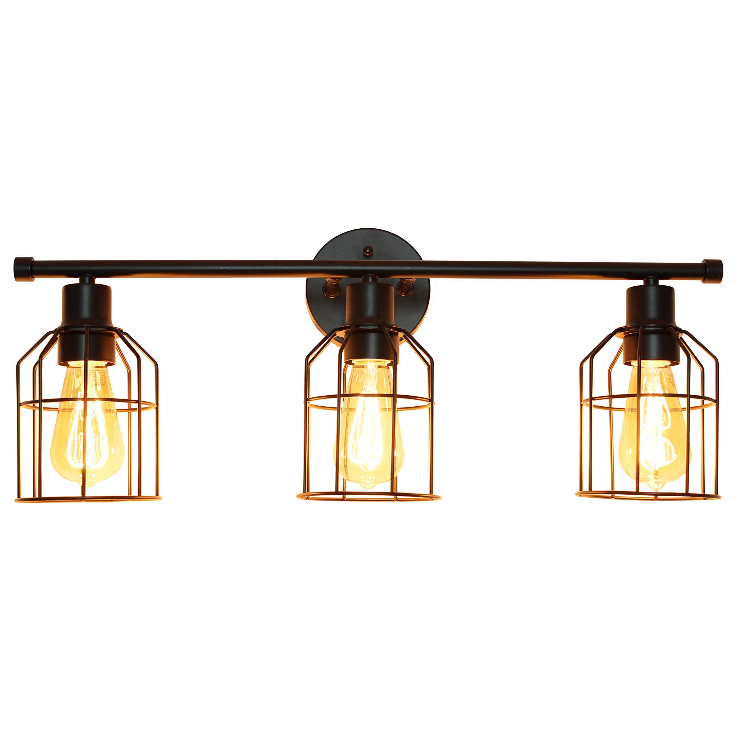 Elegant Designs VT1014-BLK 3 Light Cage Vanity Light, Iron, Matte Black