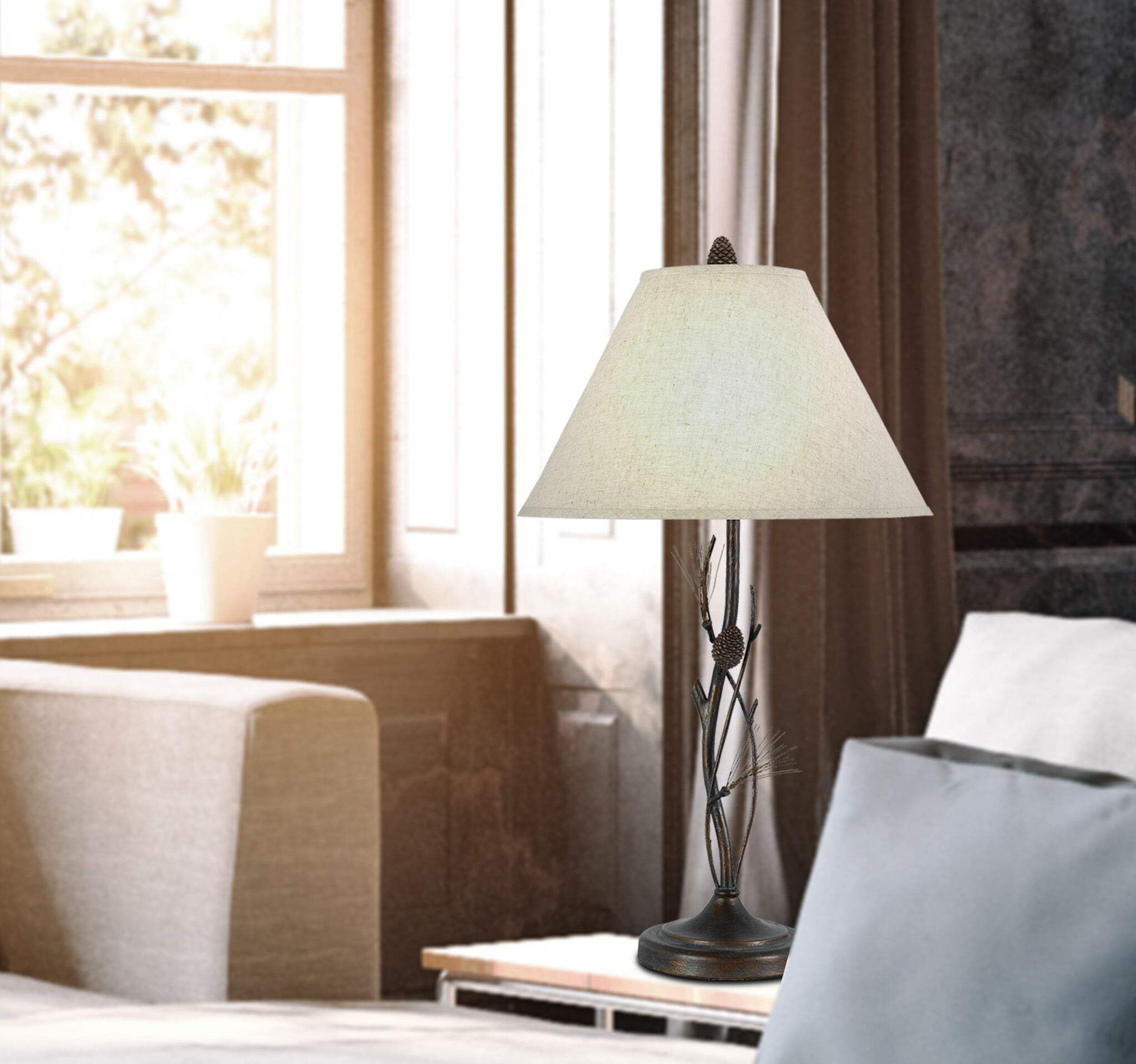 HomeRoots Metal Table Lamp with Empire Shade, 32 in., Rust & Gray