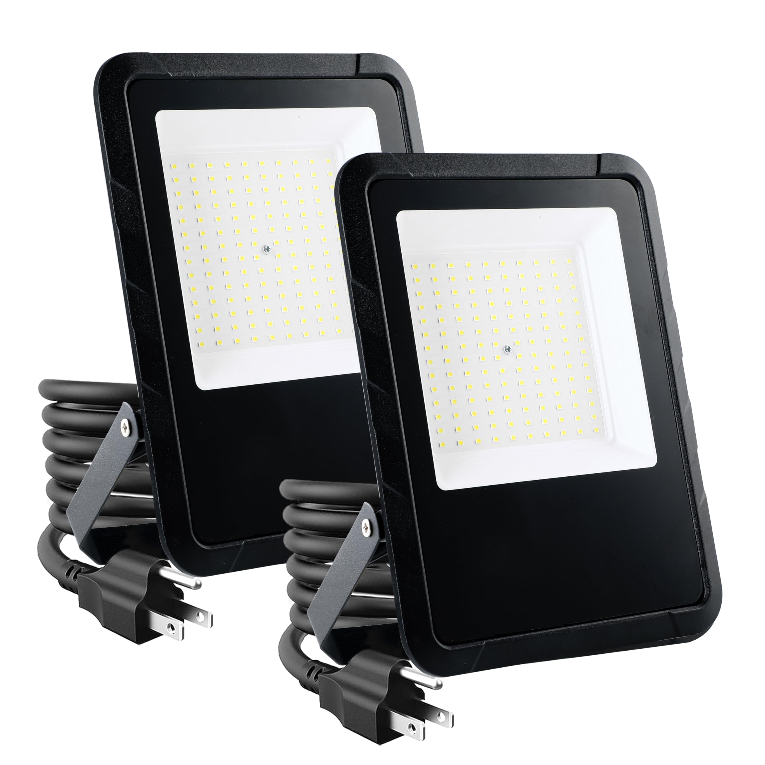 Simple Deluxe 2 Pack LED Flood Lights Outdoor, 100W 10000LM Super Bright Outside Work Light with Plug, IP65 Waterproof, 6500K Fl