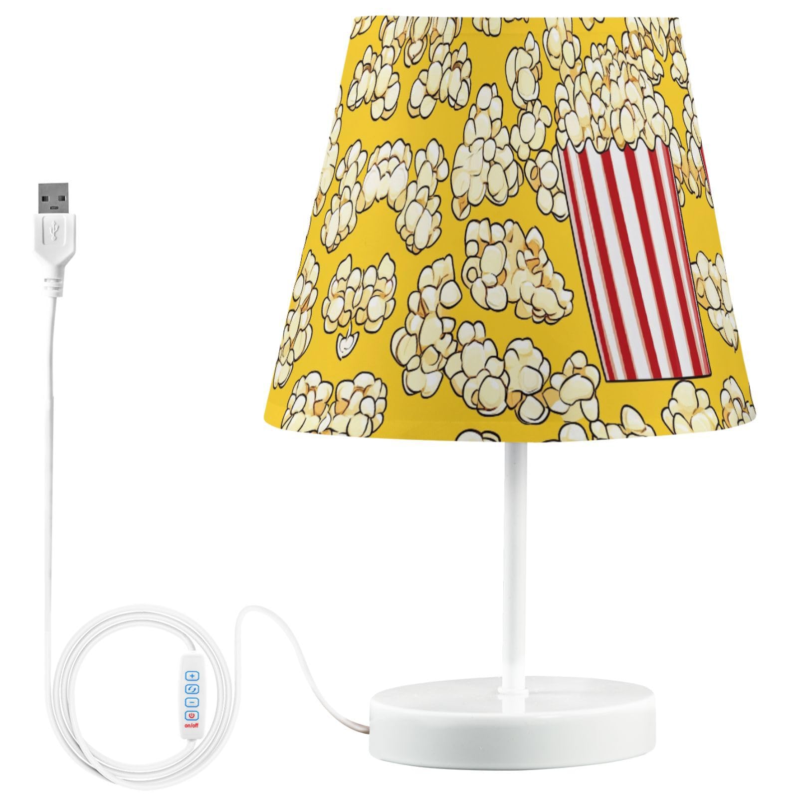 Peystean USB 3-Color Dimmable LED Table Lamp, A Bucket of Popcorn Orange 12 High Linen Bedside Nightstand Light with USB Port De