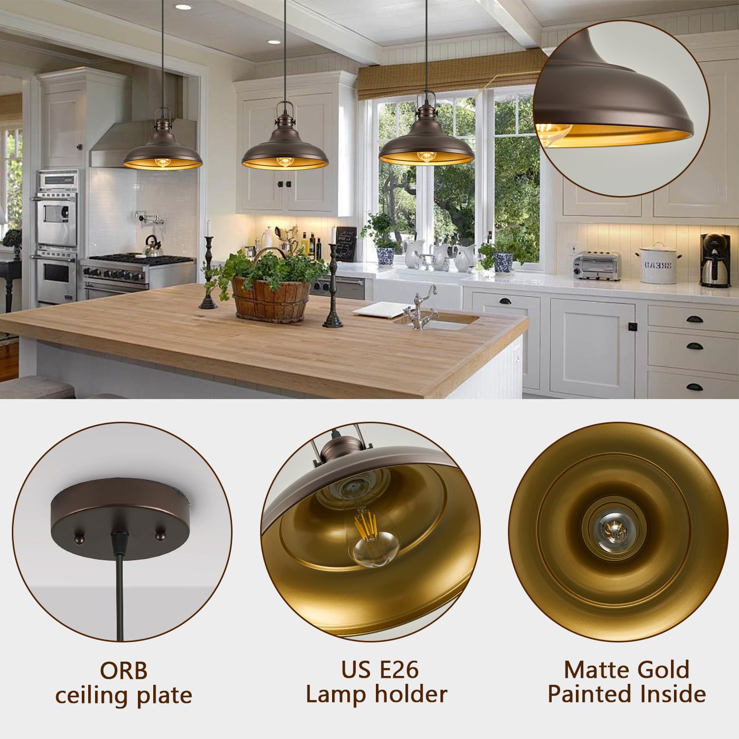 Refice Farmhouse Pendant Lights Oil Rubbed Bronze Matte Pendant Lighting For Kitchen Island Industrial Adjustable Height Vintage